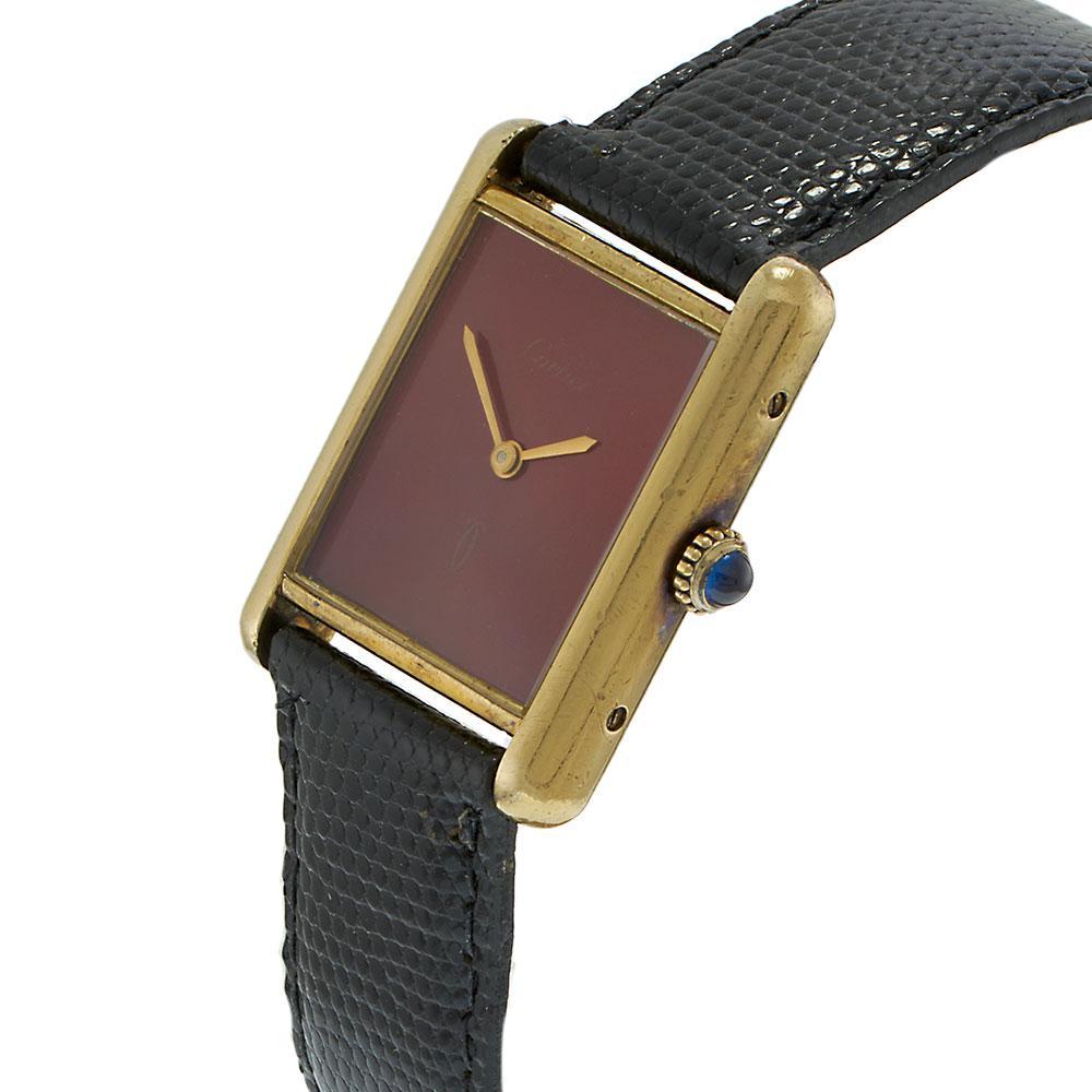 Vintage Must de Cartier Vermeil avec cadran laqué rouge - Mécanique Unisexe en vente