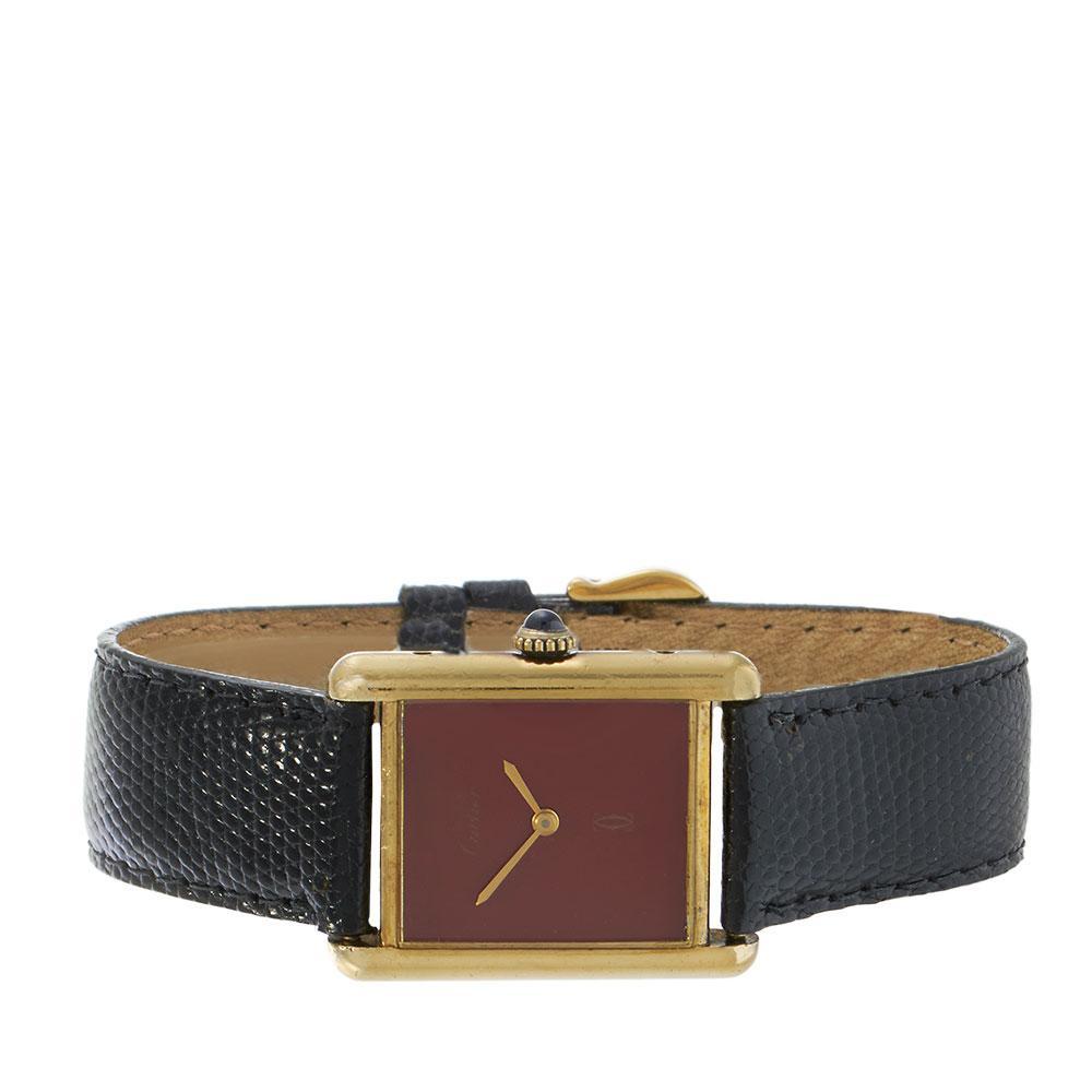 Vintage Must de Cartier Vermeil avec cadran laqué rouge - Mécanique en vente 1