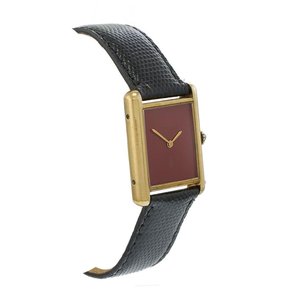 Vintage Must de Cartier Vermeil avec cadran laqué rouge - Mécanique en vente 2