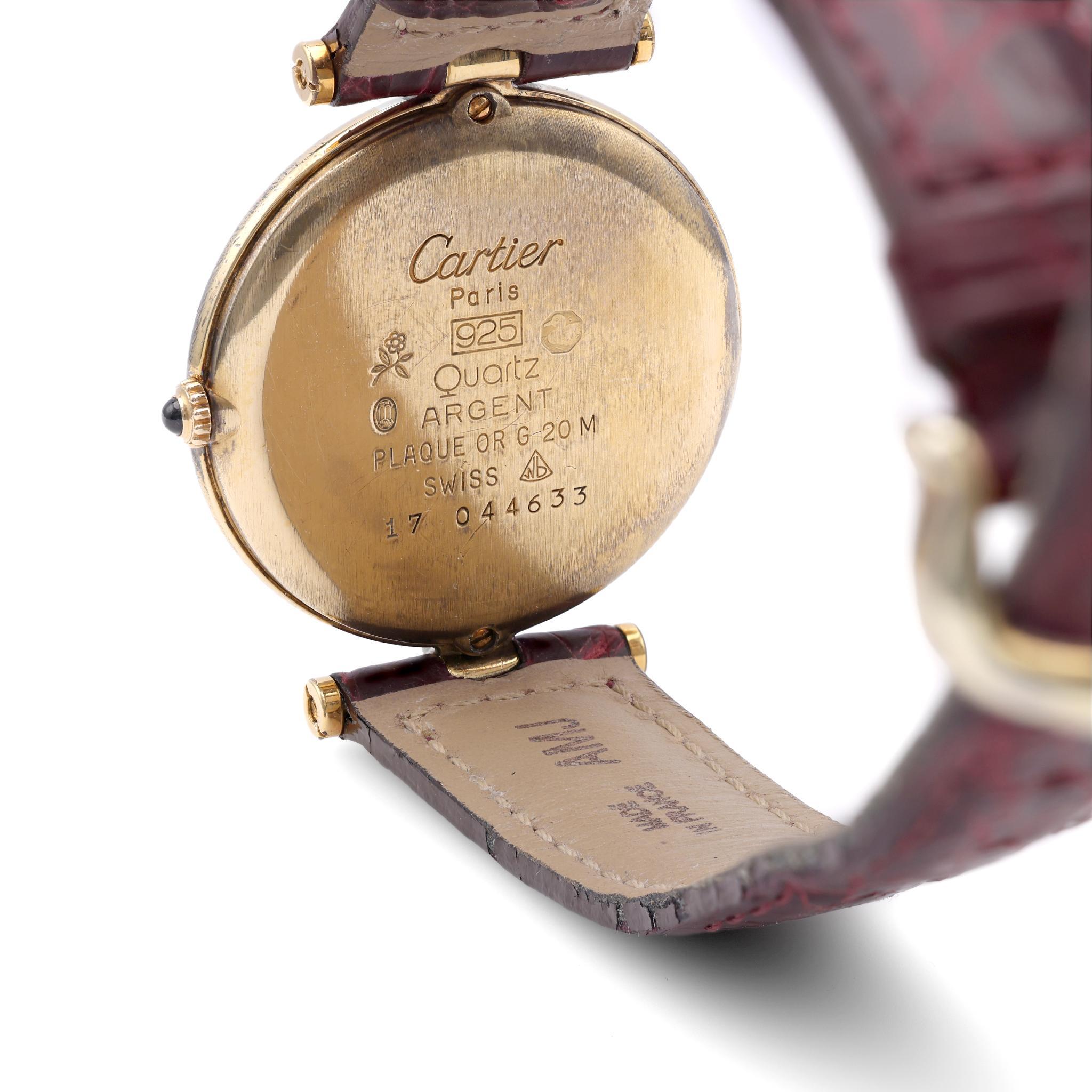 Cabochon Vintage Cartier Must de Vendome Leather Watch For Sale