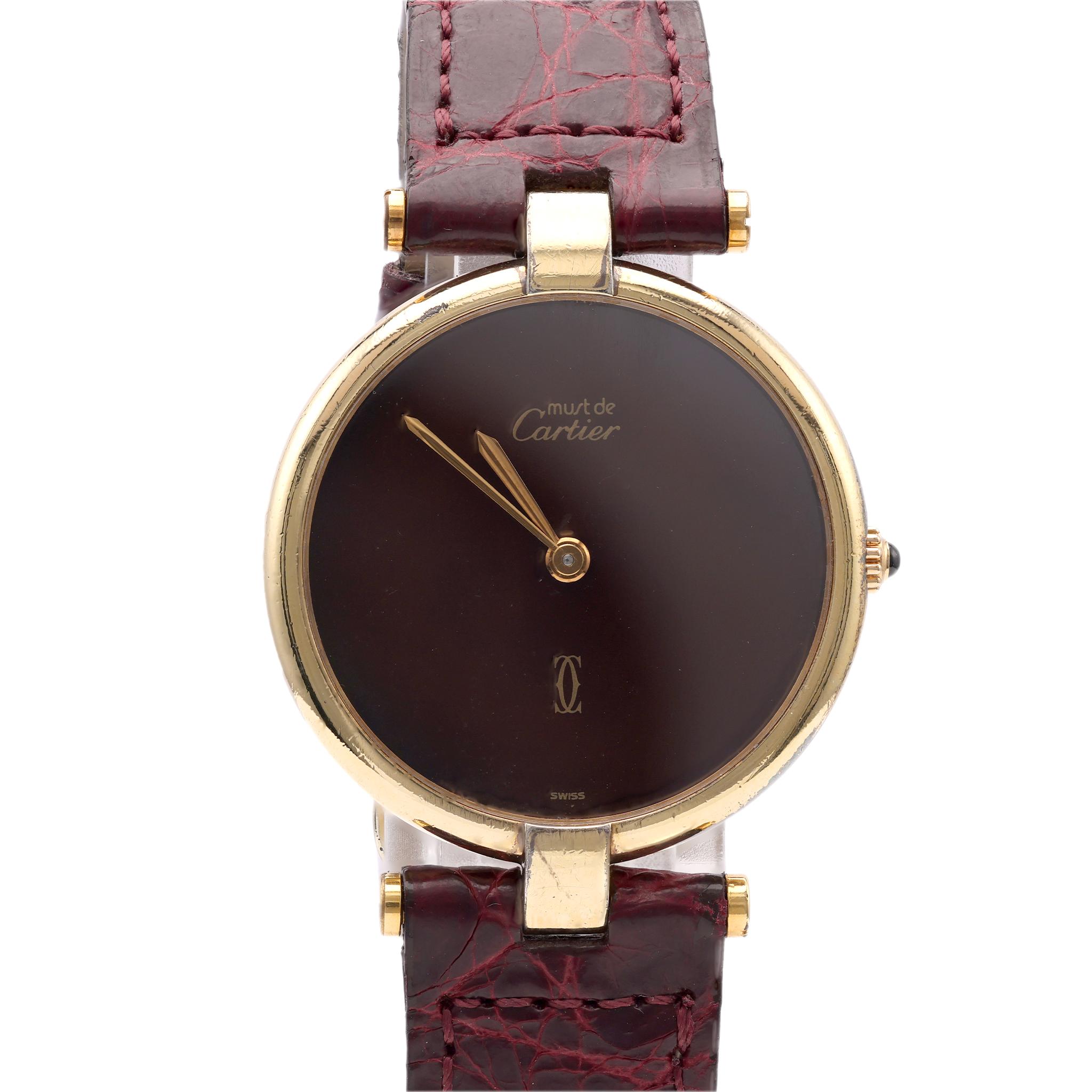 Vintage Cartier Must de Vendome Leather Watch In Excellent Condition For Sale In Beverly Hills, CA