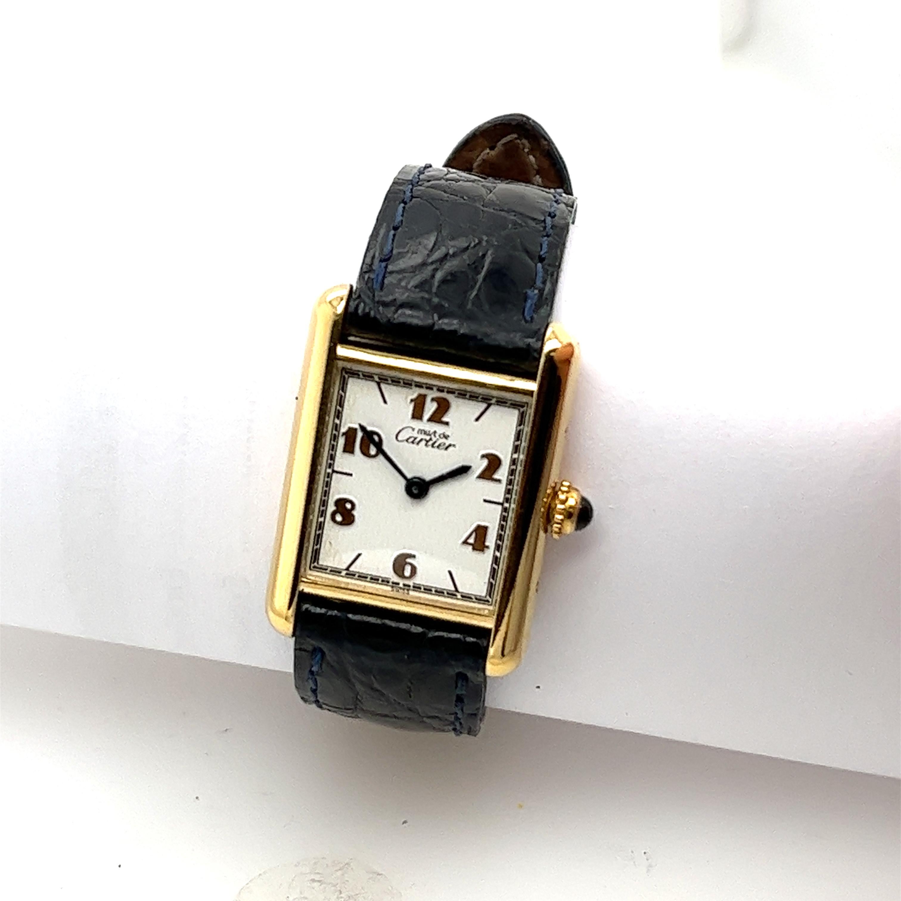Orologio da donna vintage Cartier Must Tank Vermeil e cassa d'oro In condizioni ottime a London, GB