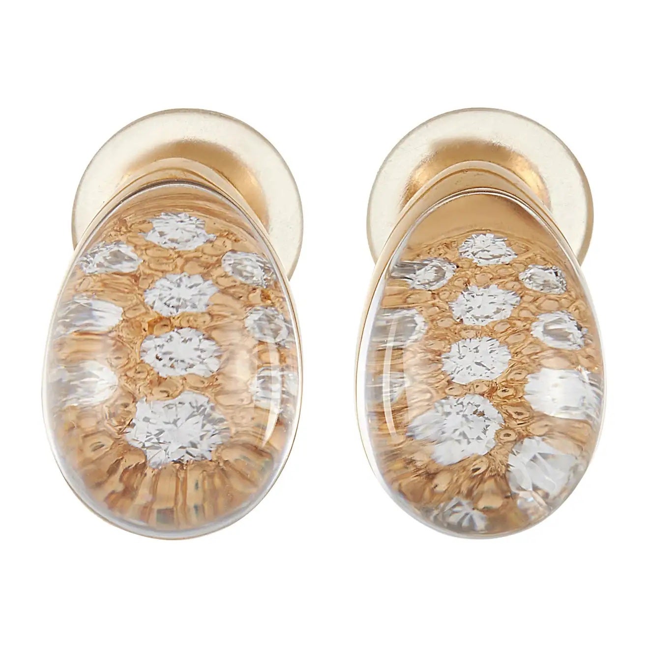 Vintage Cartier Myst Diamond 
Quartz Rock Crystal Earrings 18k Yellow Gold