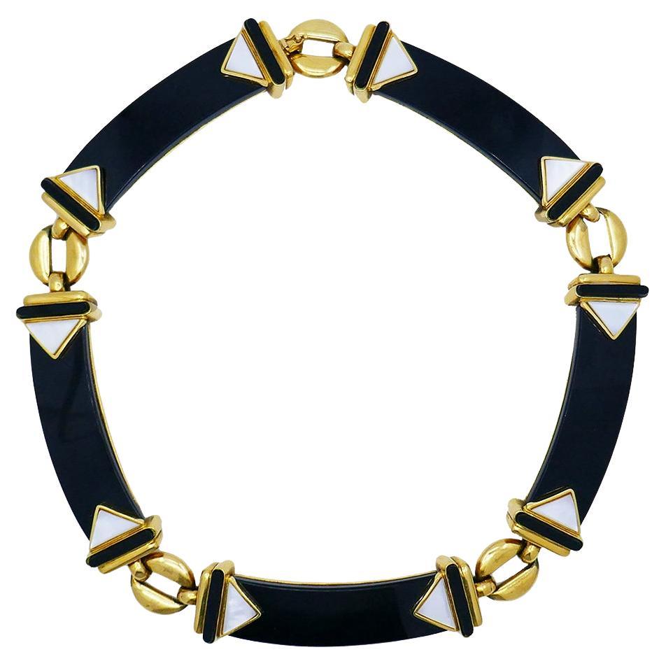 Collier Vintage Luxe émail Et Onyx Noir – Occasion, Style Ancien, Pierre Noire Dominante
