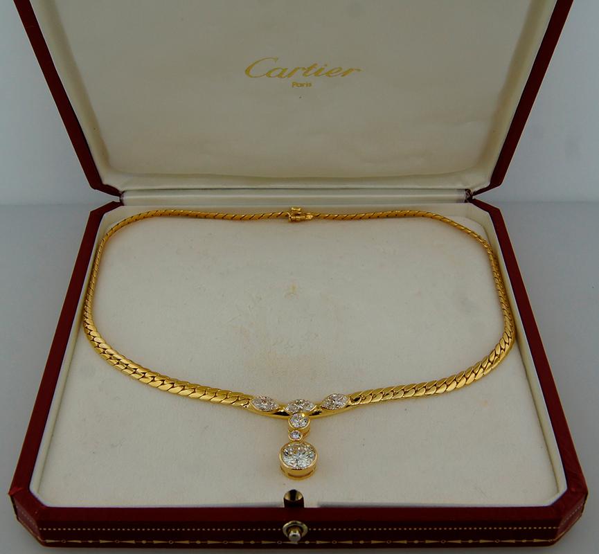 Women's Vintage Cartier Necklace 18k Gold Diamond Estate Jewelry