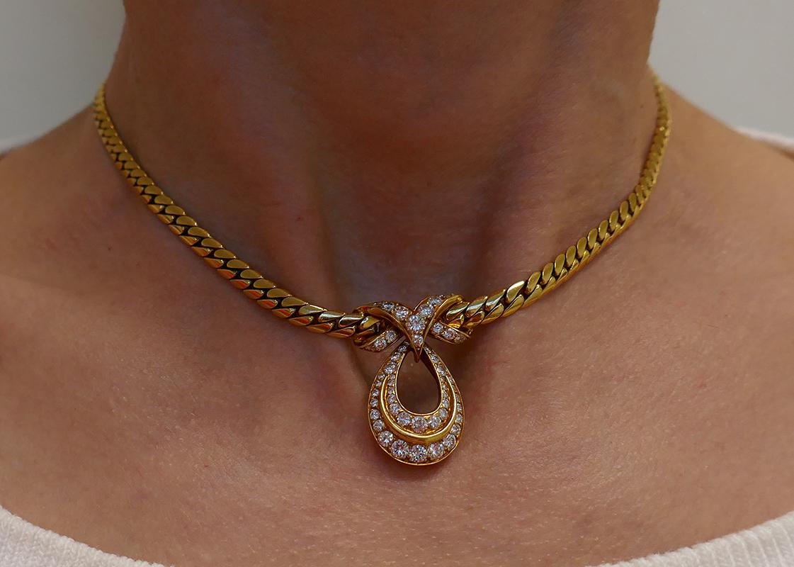 Women's Vintage Cartier Necklace 18k Gold Diamond Pendant French Estate Jewelry