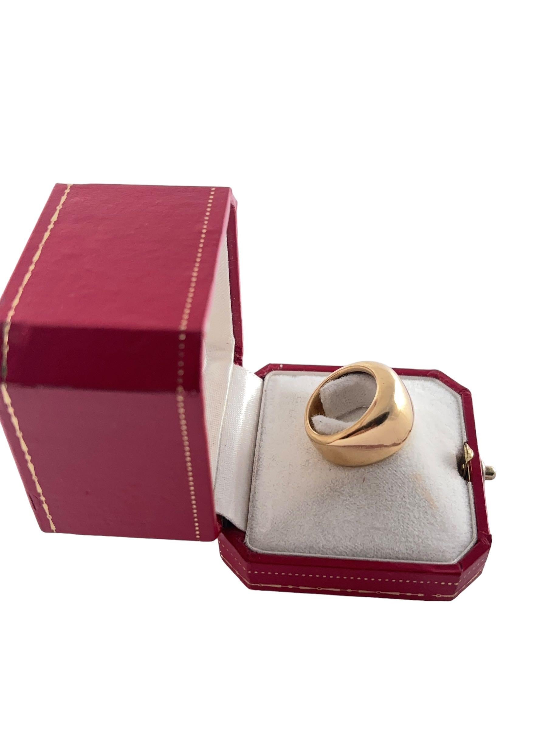 

This Classic Cartier Ring From The Nouvelle Vague Features A Smooth Wide Band Design Crafted In 18K Yellow Gold. Made In France Circa 1997.
This Piece Is Preowned With Normal Sign Of Wear, No Resizing Done. Original Cartier Red Box Provided.

   