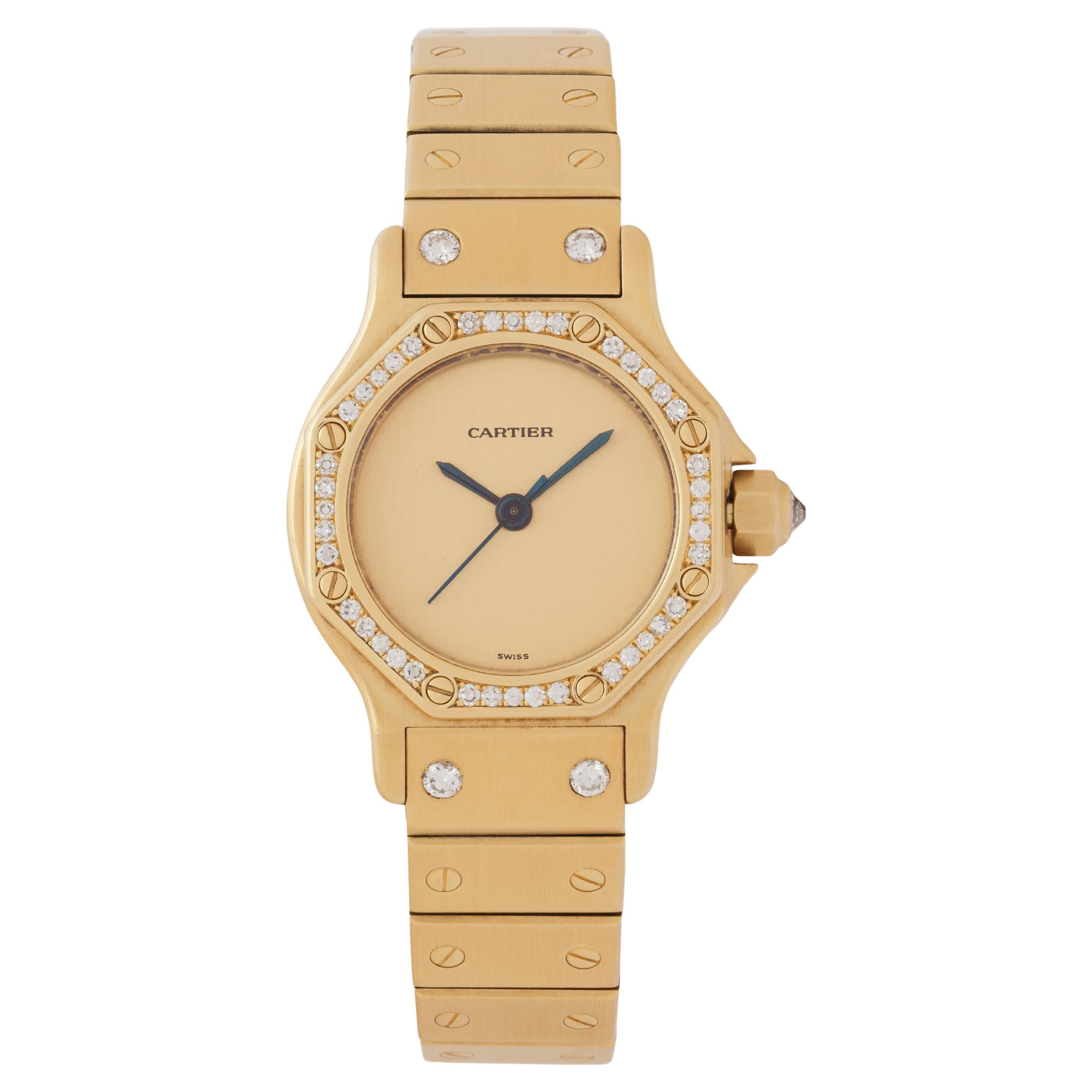 Vintage Cartier Octagon Model 0906 18 Karat Yellow Gold Factory Diamond Bezel For Sale