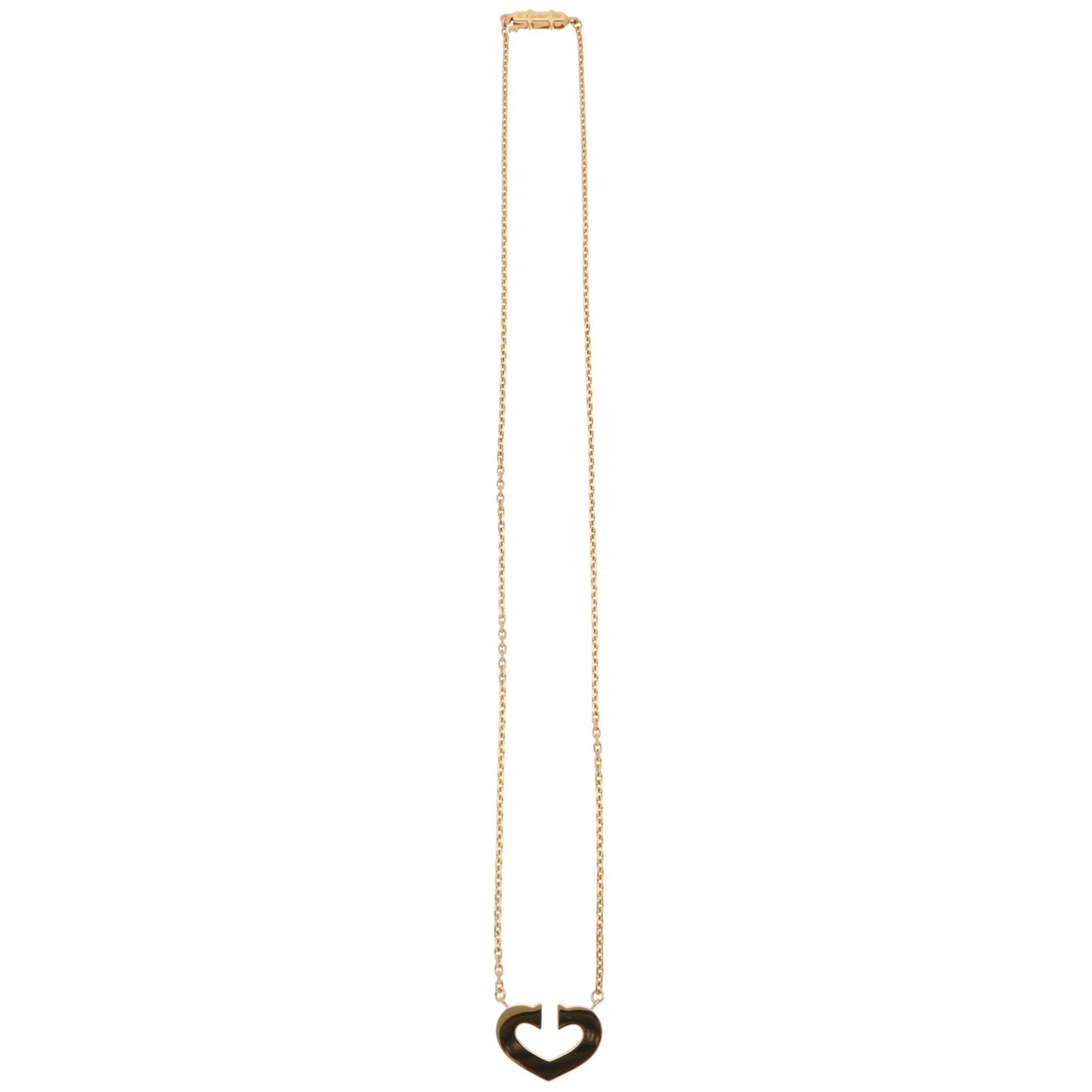 Modern Vintage Cartier Open Double C Heart Pendant Necklace For Sale