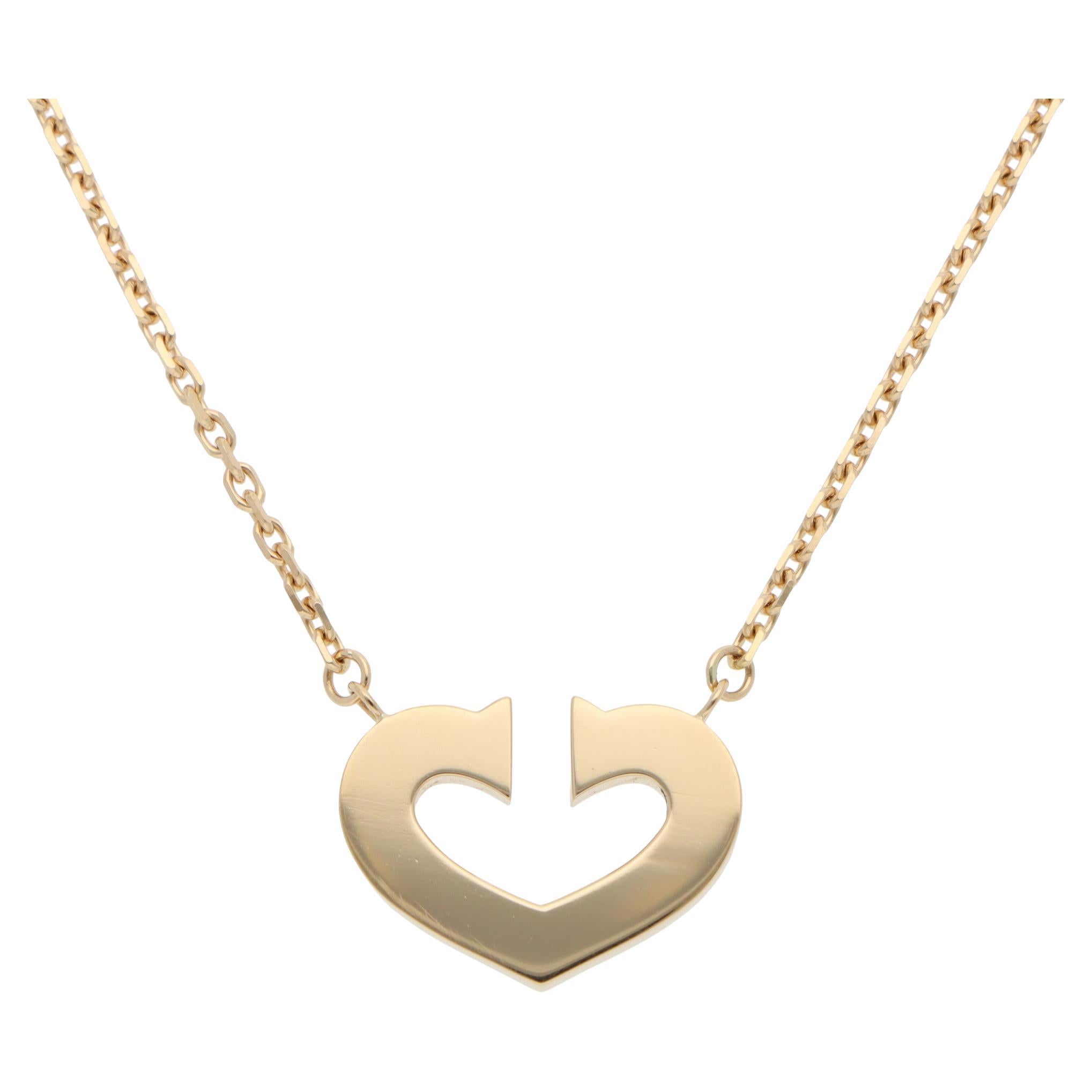 Vintage Cartier Open Double C Heart Pendant Necklace For Sale