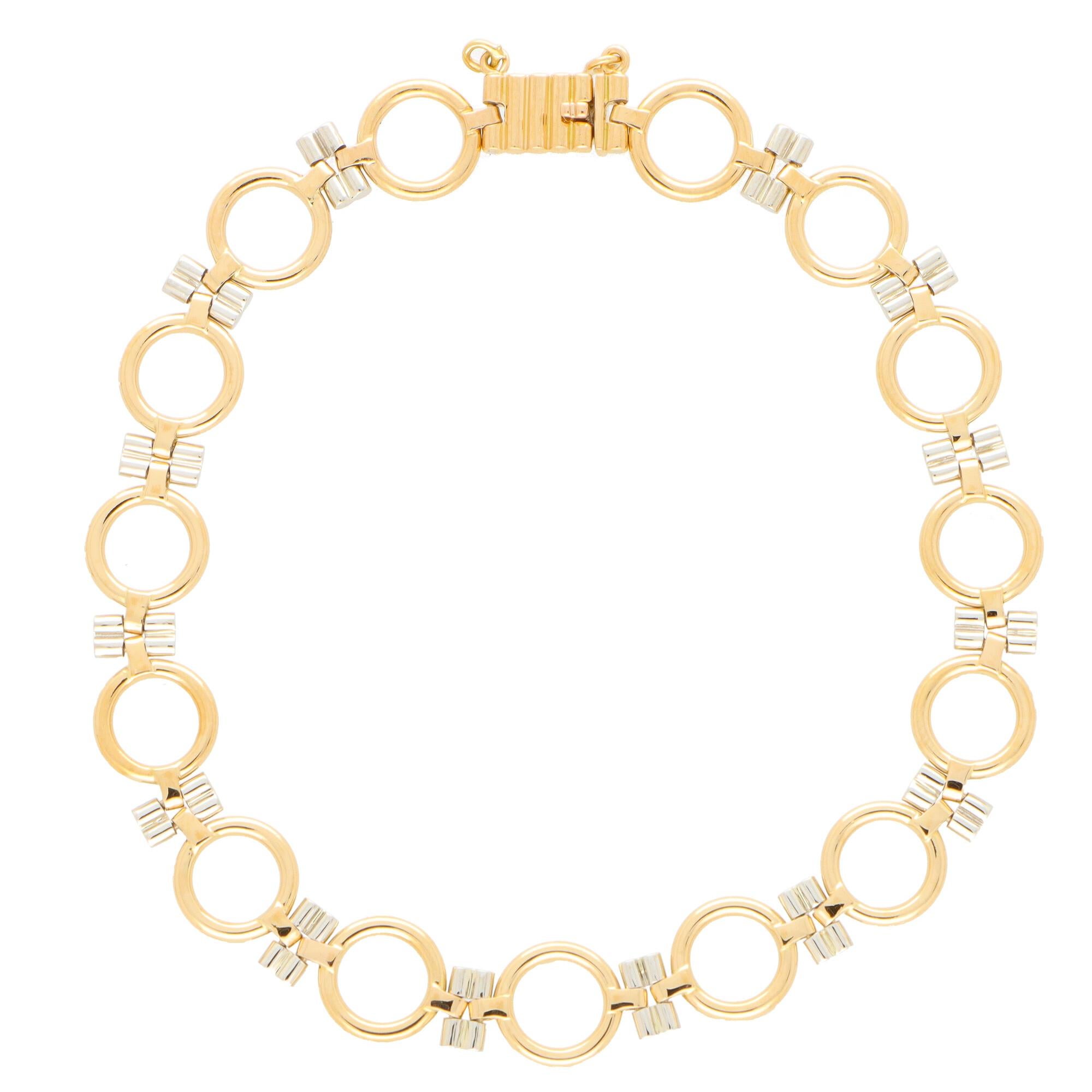 Retro Vintage Cartier Open Link Bracelet Set in 18k Yellow and White Gold