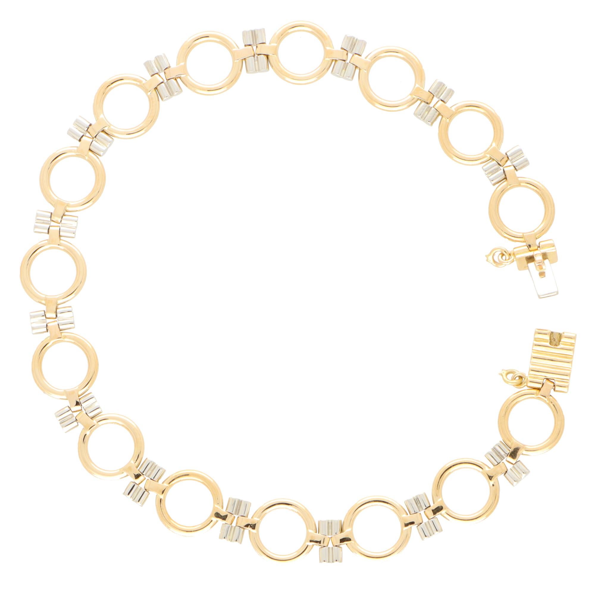 Vintage Cartier Open Link Bracelet Set in 18k Yellow and White Gold In Good Condition In London, GB