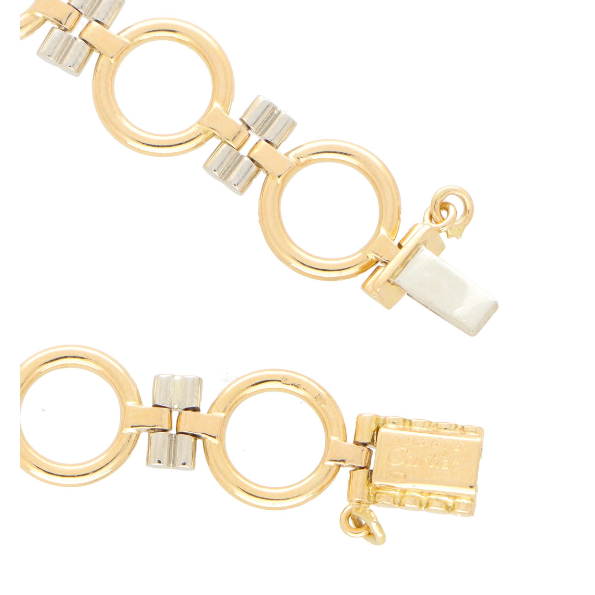 Women's or Men's Vintage Cartier Open Link Bracelet Set in 18k Yellow and White Gold
