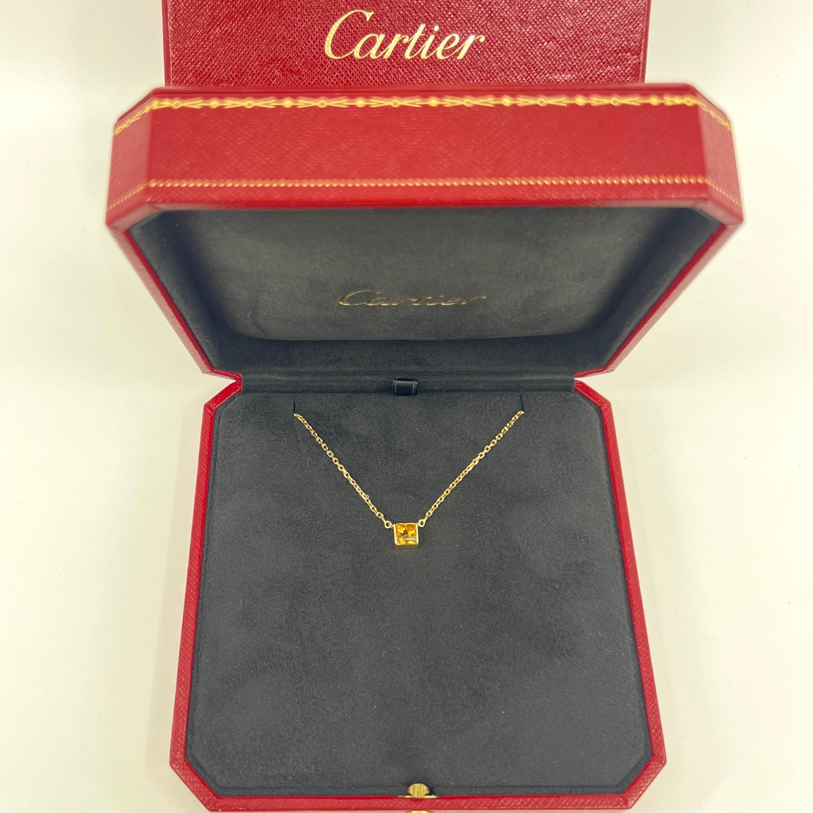 Vintage Cartier Orange Citrine Cushion Cut 18k Yellow Gold Tank Pendant Necklace 7