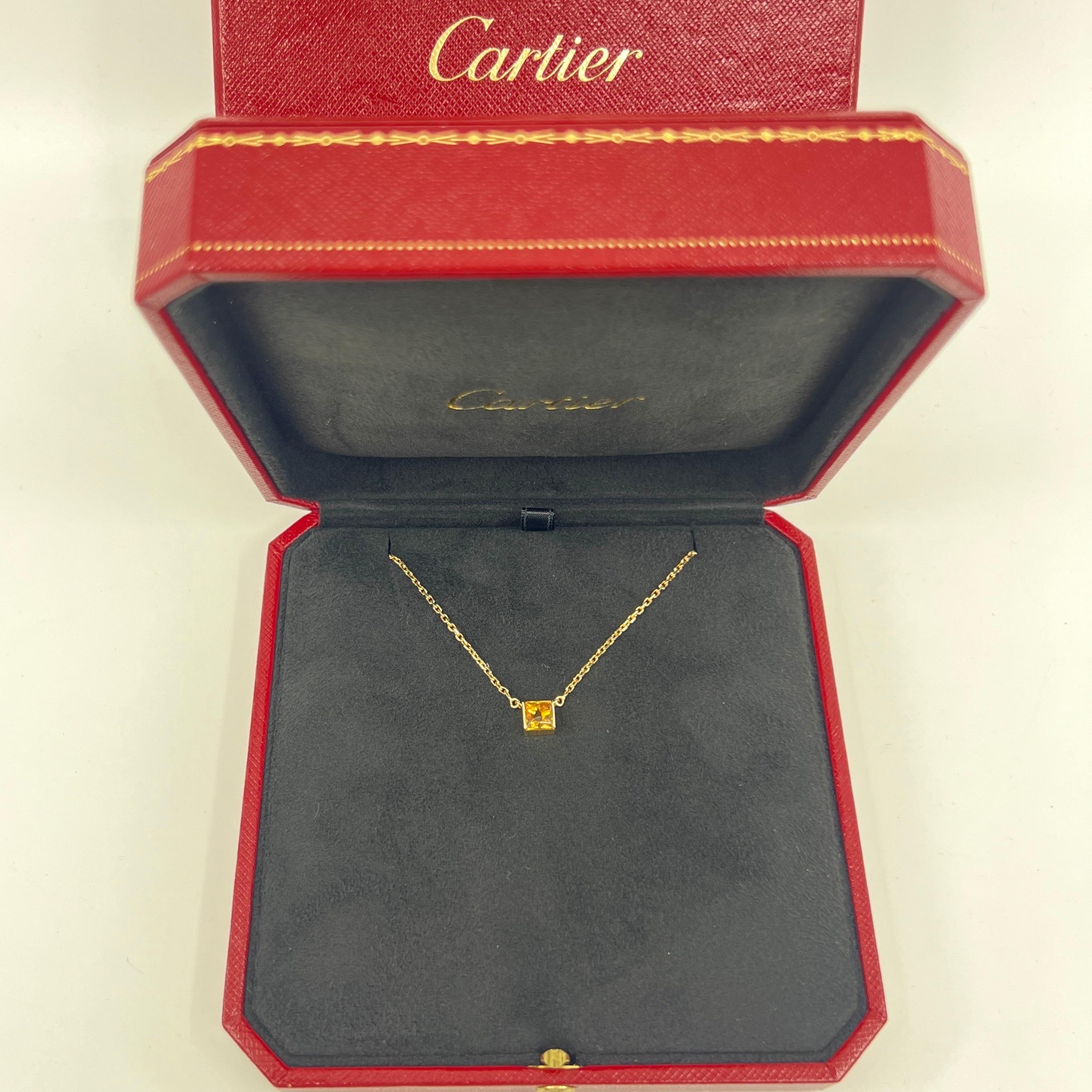 Square Cut Vintage Cartier Orange Citrine Cushion Cut 18k Yellow Gold Tank Pendant Necklace