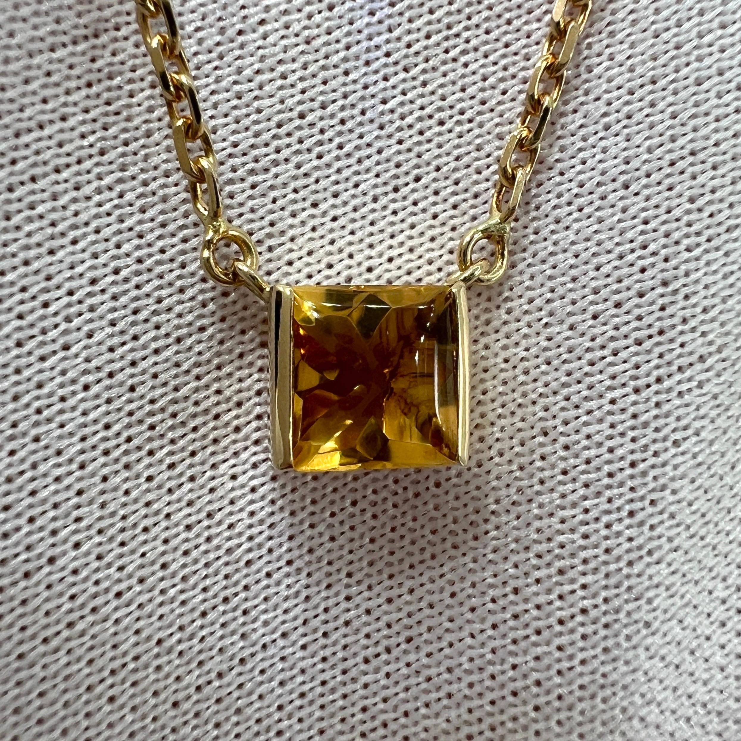 Women's or Men's Vintage Cartier Orange Citrine Cushion Cut 18k Yellow Gold Tank Pendant Necklace