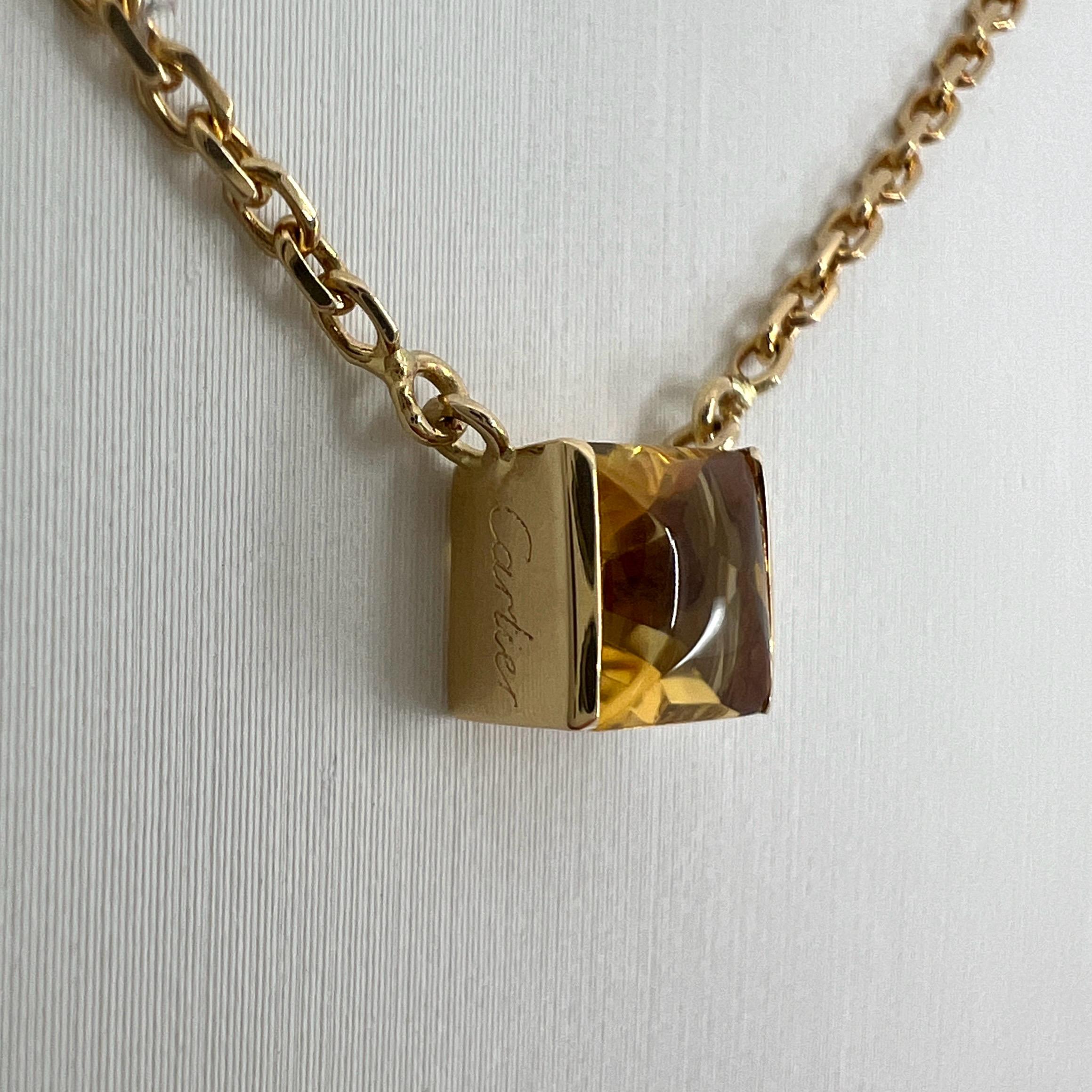 Vintage Cartier Orange Citrine Cushion Cut 18k Yellow Gold Tank Pendant Necklace 1