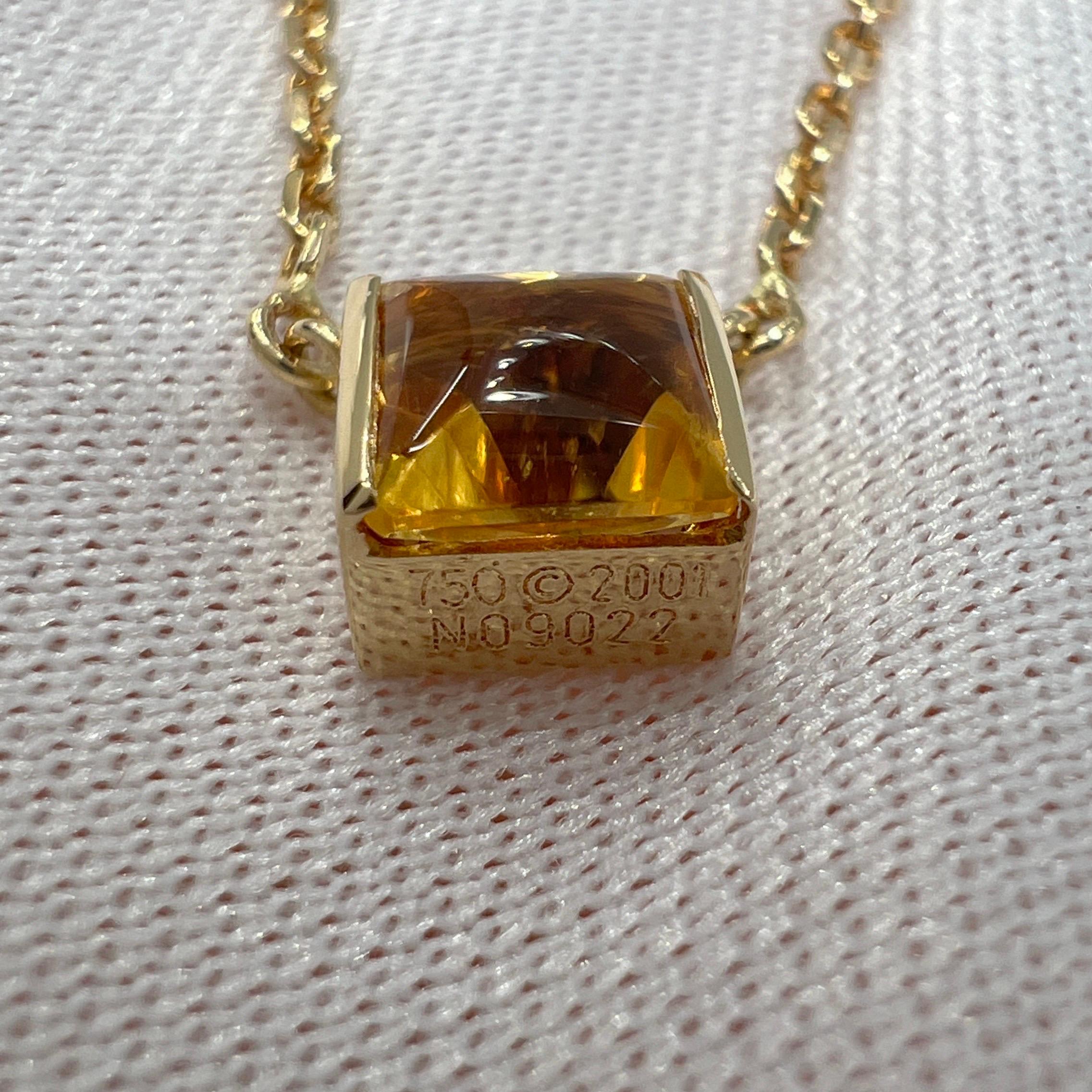 Vintage Cartier Orange Citrine Cushion Cut 18k Yellow Gold Tank Pendant Necklace 2