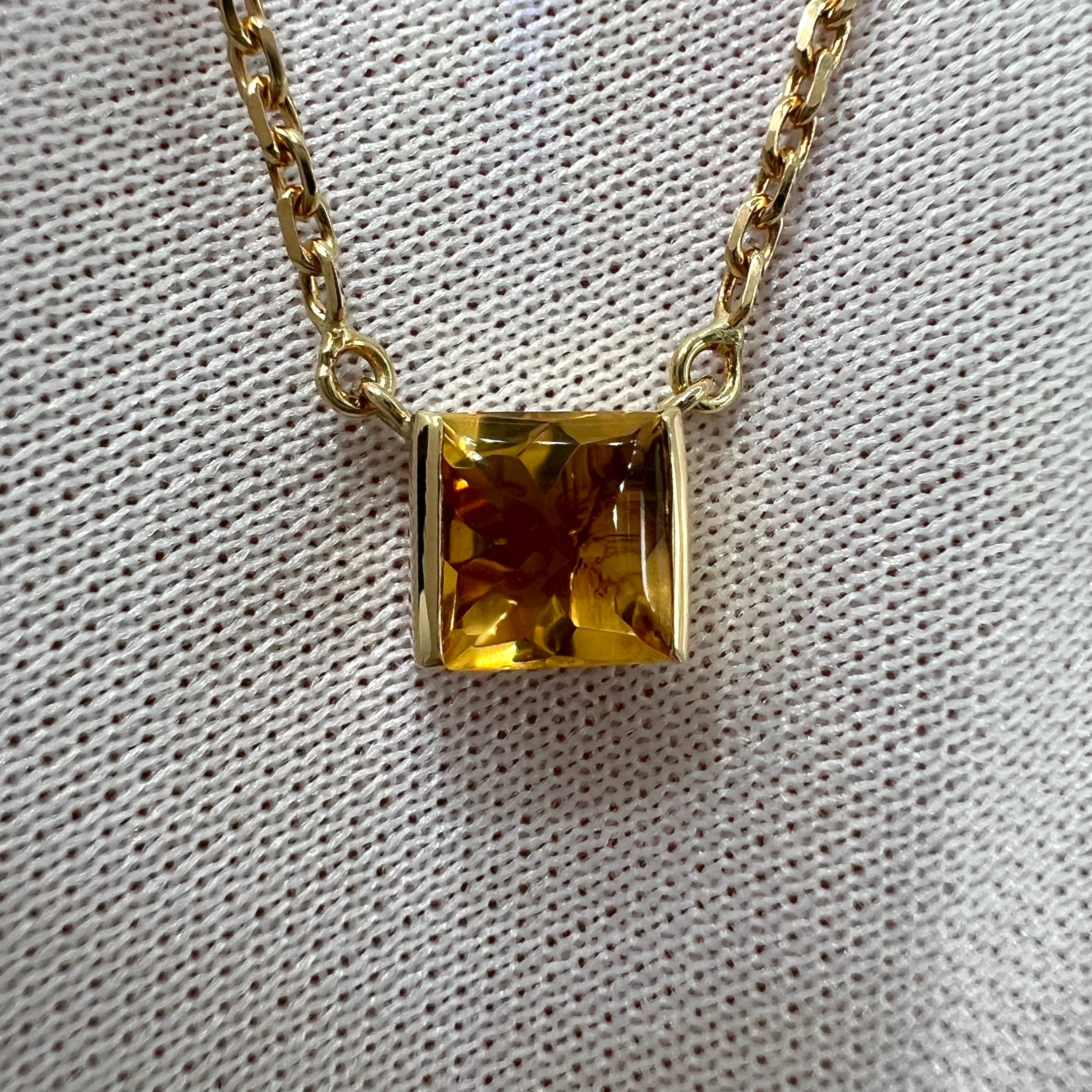 Vintage Cartier Orange Citrine Cushion Cut 18k Yellow Gold Tank Pendant Necklace 3