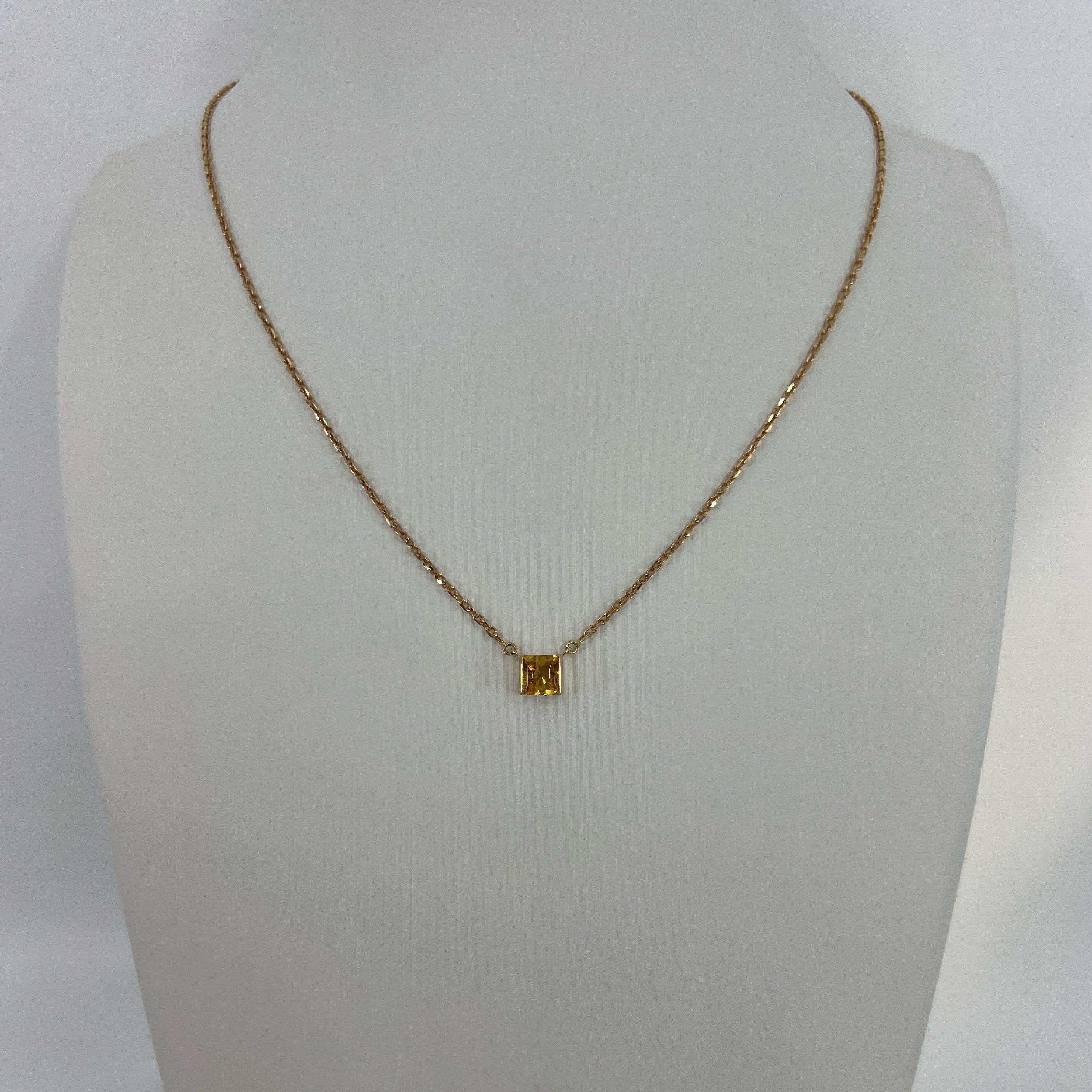 Vintage Cartier Orange Citrine Cushion Cut 18k Yellow Gold Tank Pendant Necklace 4