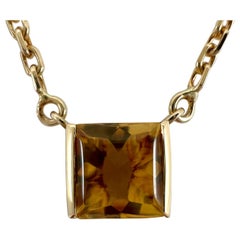 Vintage Cartier Orange Citrine Cushion Cut 18k Yellow Gold Tank Pendant Necklace