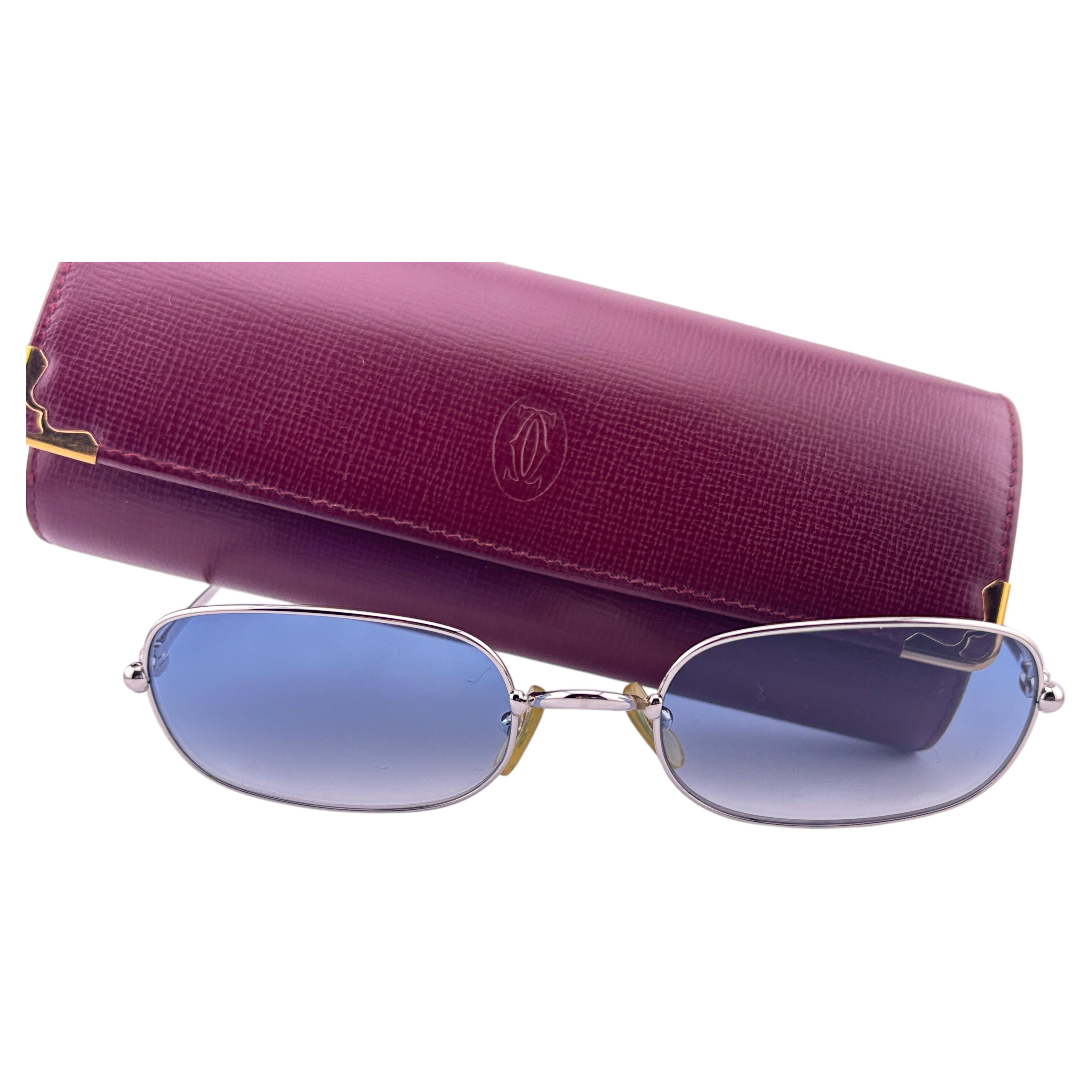 Vintage Cartier Orfy 54MM Platine Plated Blue Gradient France 1990 Sunglasses