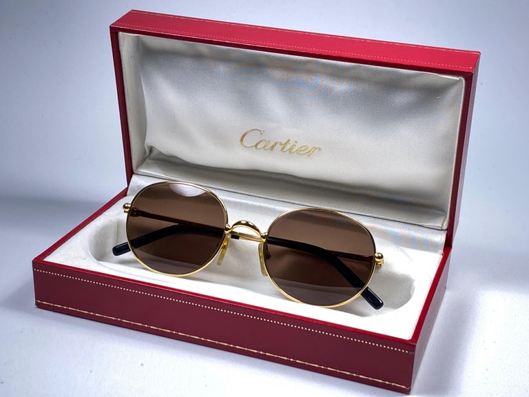 Lunettes de soleil vintage Cartier Antares ovales dorées avec monture de 49  mm en plaqué or 18 carats, France - En vente sur 1stDibs
