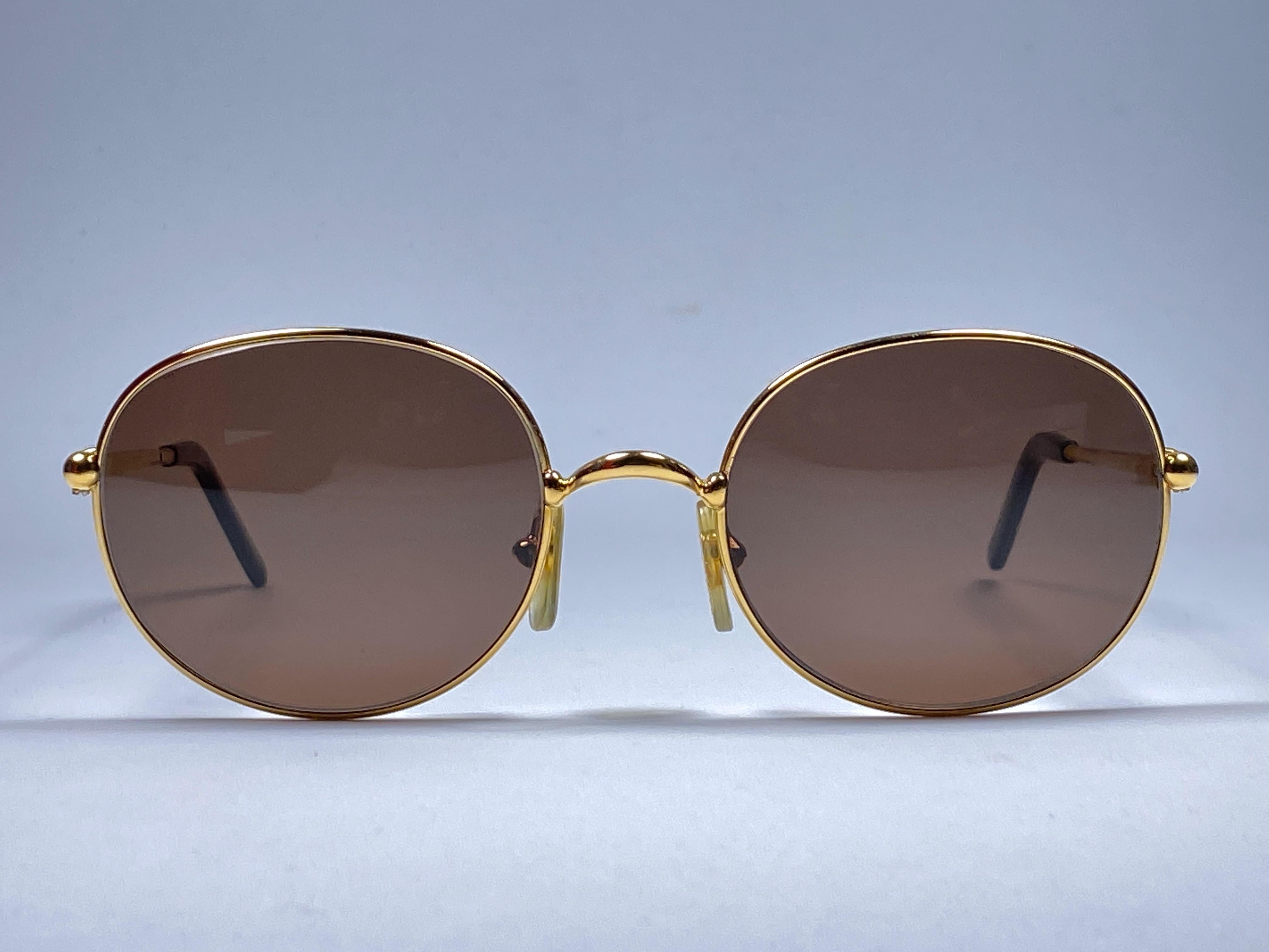 Vintage Cartier Oval Gold Antares 49mm Oval Frame 18k Plated Sunglasses France For Sale 1