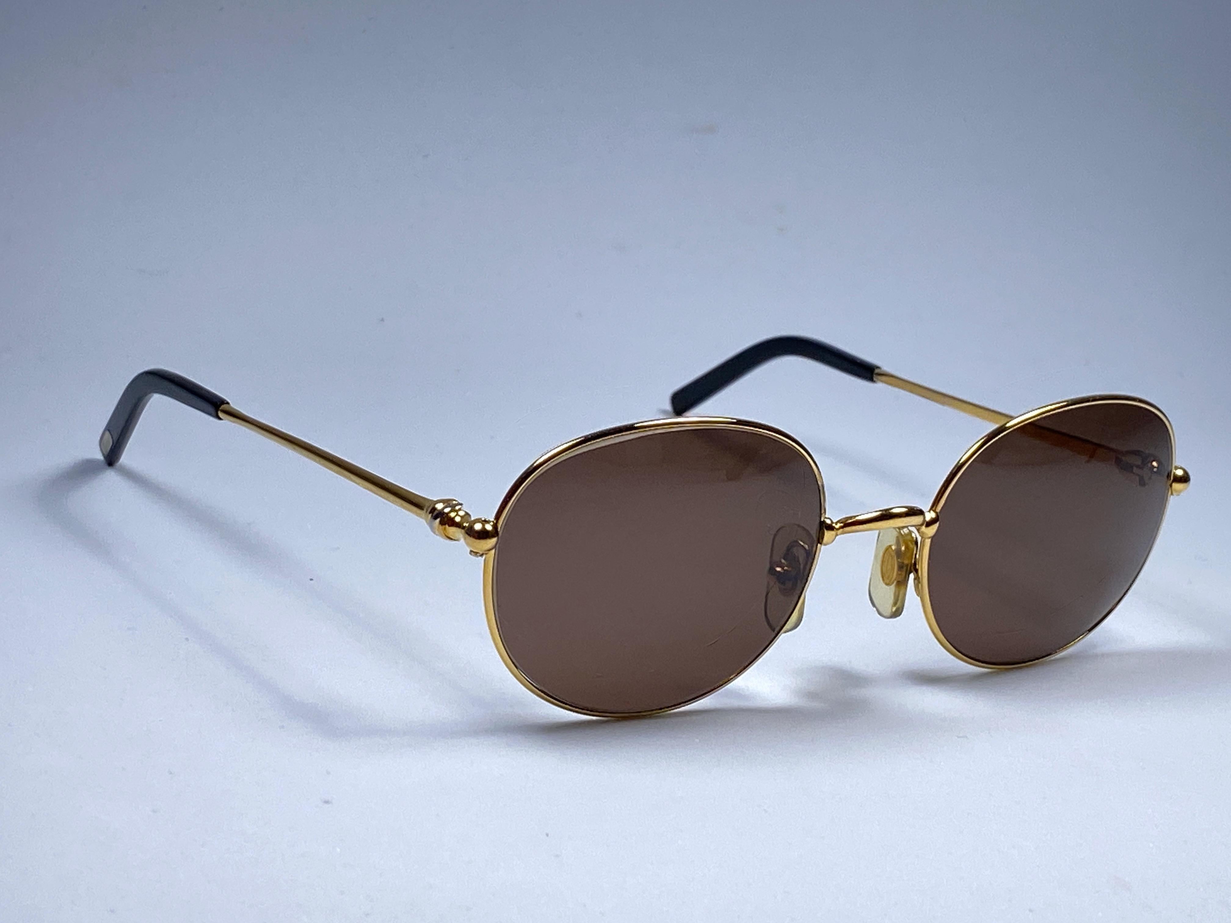 Vintage Cartier Oval Gold Antares 49mm Oval Frame 18k Plated Sunglasses France For Sale 1