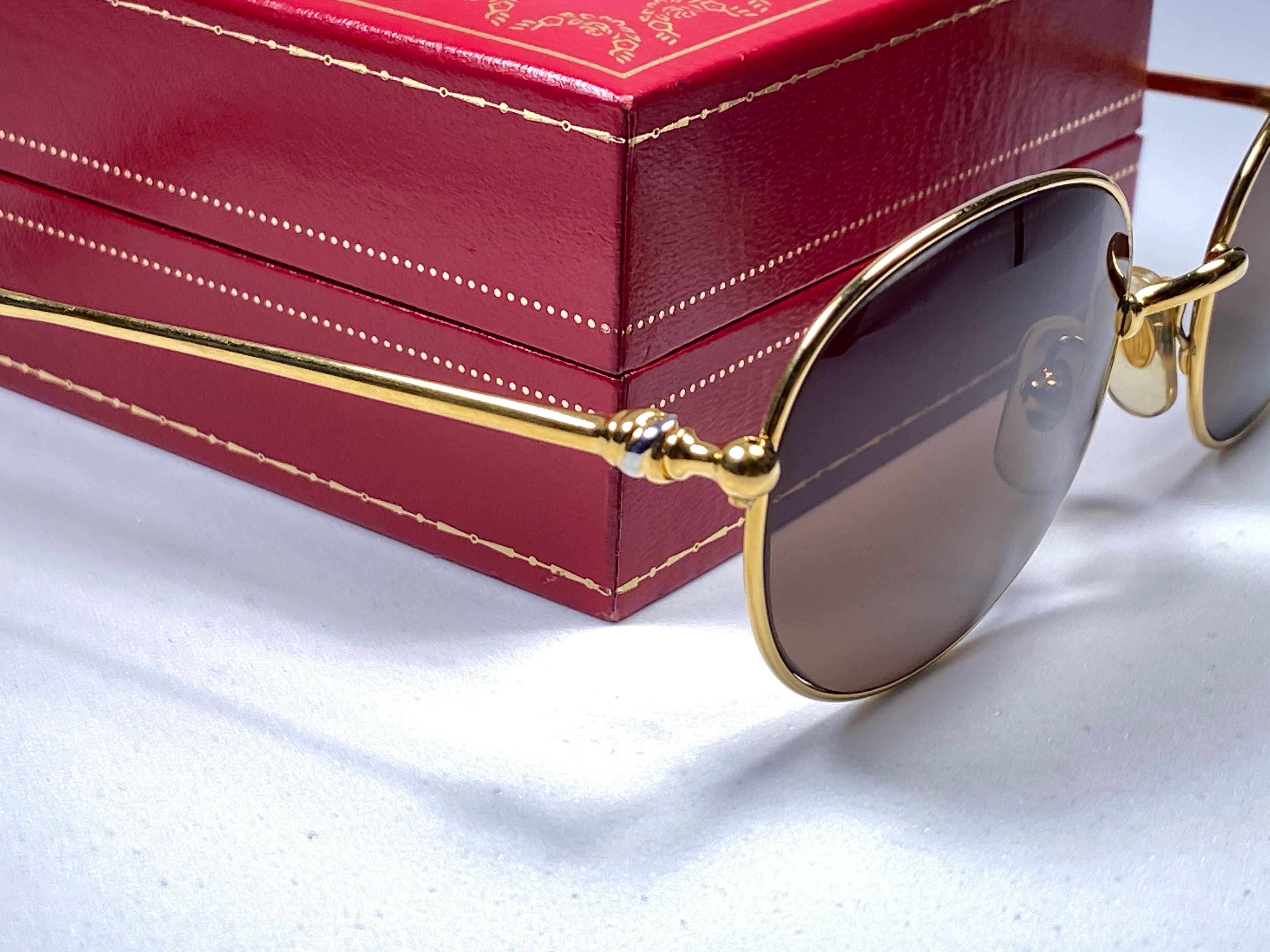 Vintage Cartier Oval Gold Antares 49mm Oval Frame 18k Plated Sunglasses France For Sale 2