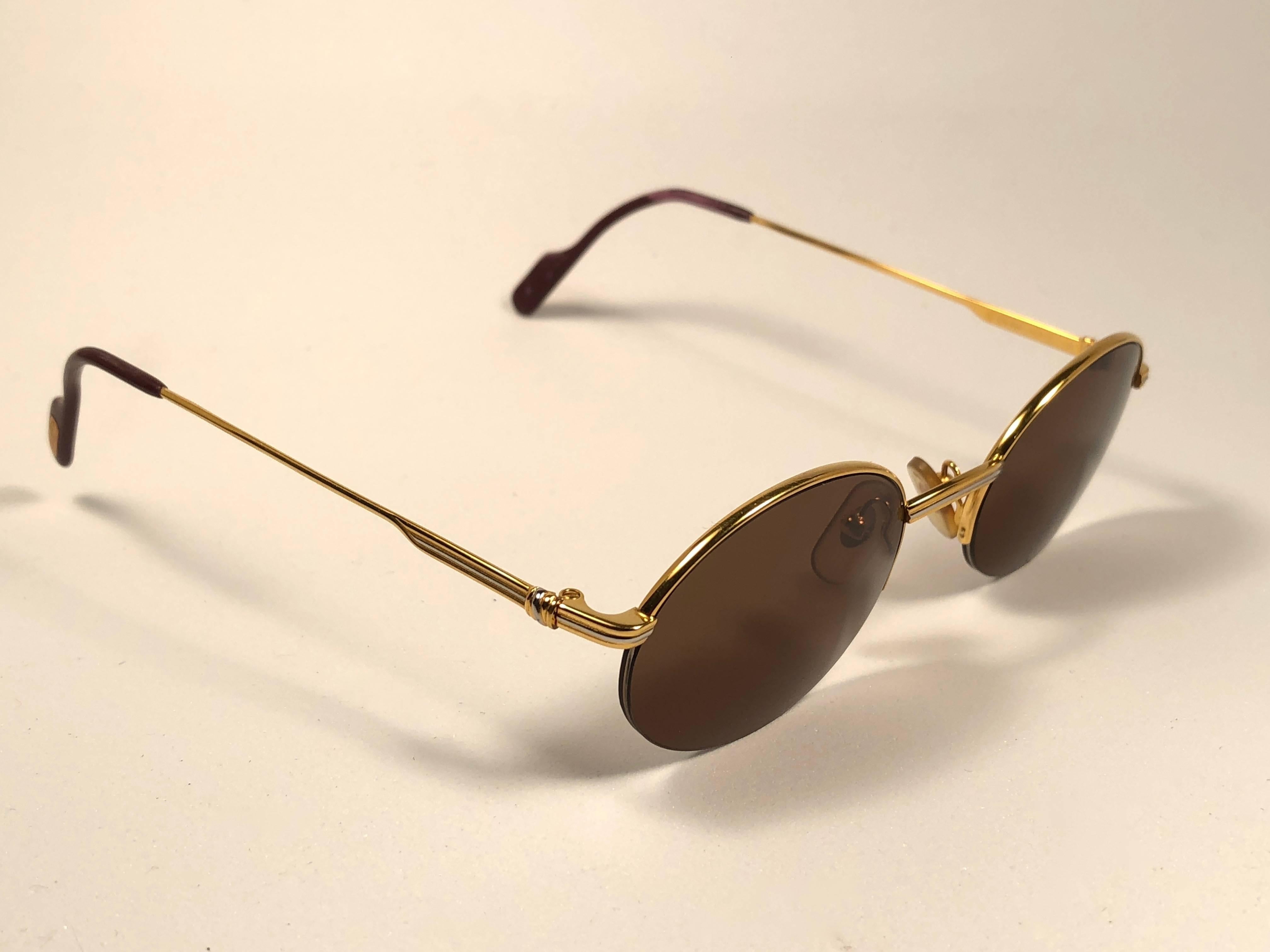 Or Lunettes de soleil vintage Cartier Oval Gold Manhattan 51mm frame 18k Plated France