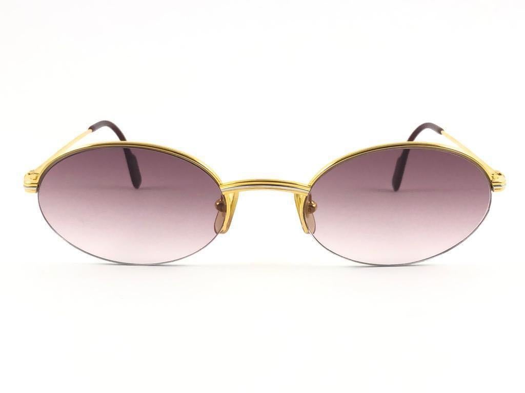 da uomo o donna Occhiali da sole vintage Cartier Oval Gold Manhattan 51mm con montatura placcata 18k Francia in vendita