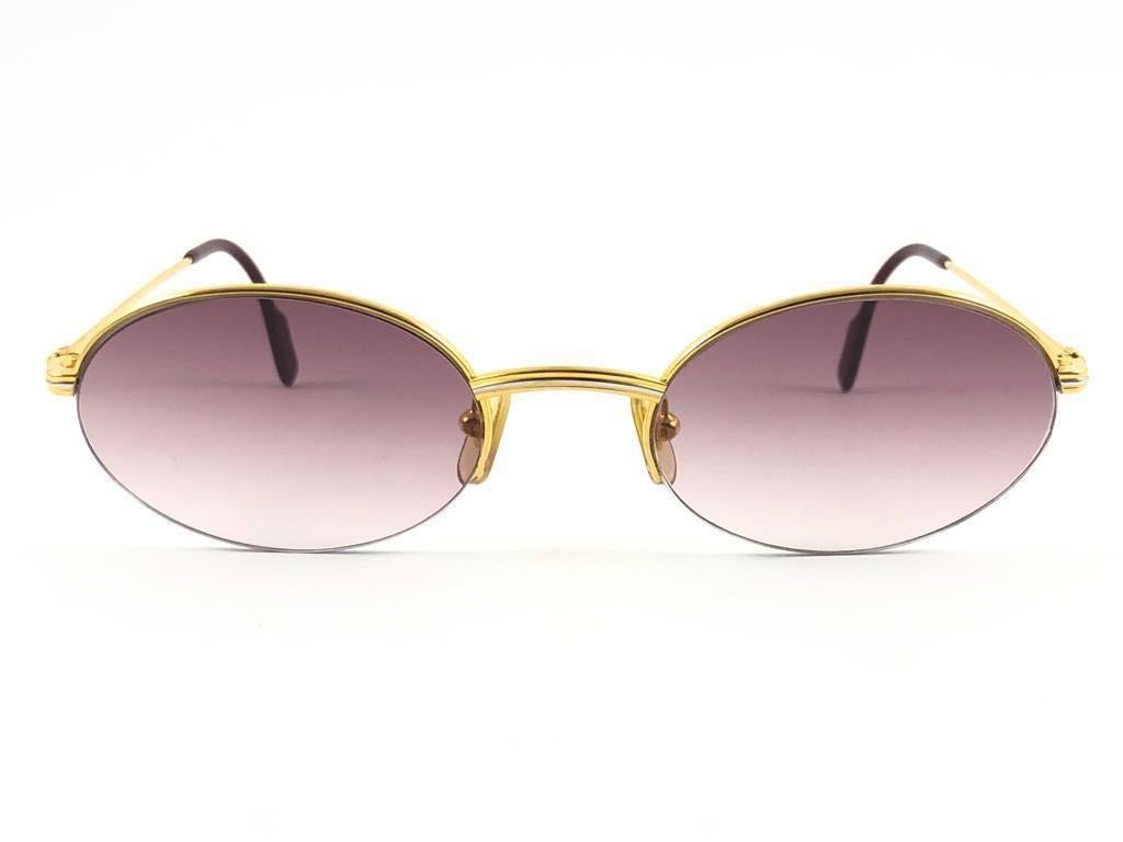 Vintage Cartier Oval Gold Manhattan 53mm Frame 18k Plated Sunglasses France For Sale 2