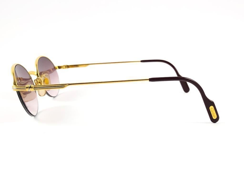 Vintage Cartier Oval Gold Manhattan 53mm Frame 18k Plated Sunglasses France For Sale 1