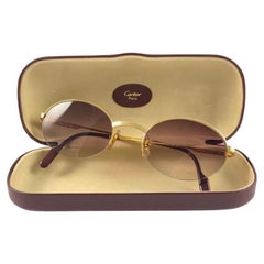 Vintage Cartier Oval Gold Manhattan 53mm Frame 18k Plated Sunglasses France
