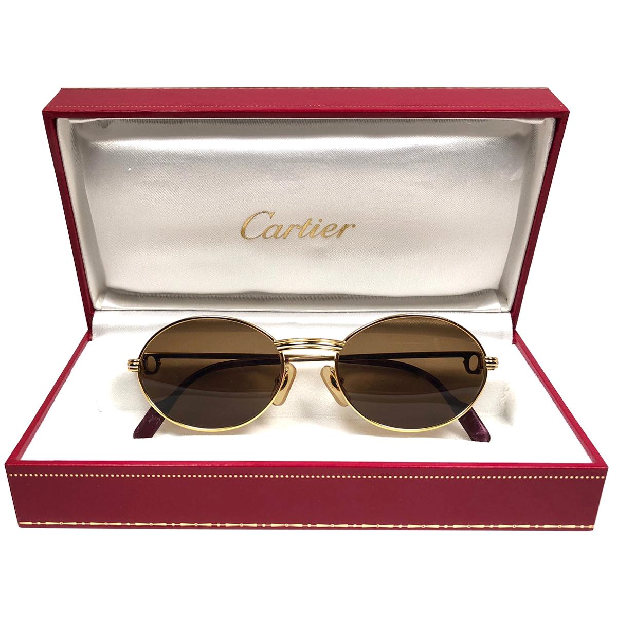 Mint Vintage Cartier Oval St Honore Gold 49mm 18k Plated Sunglasses France