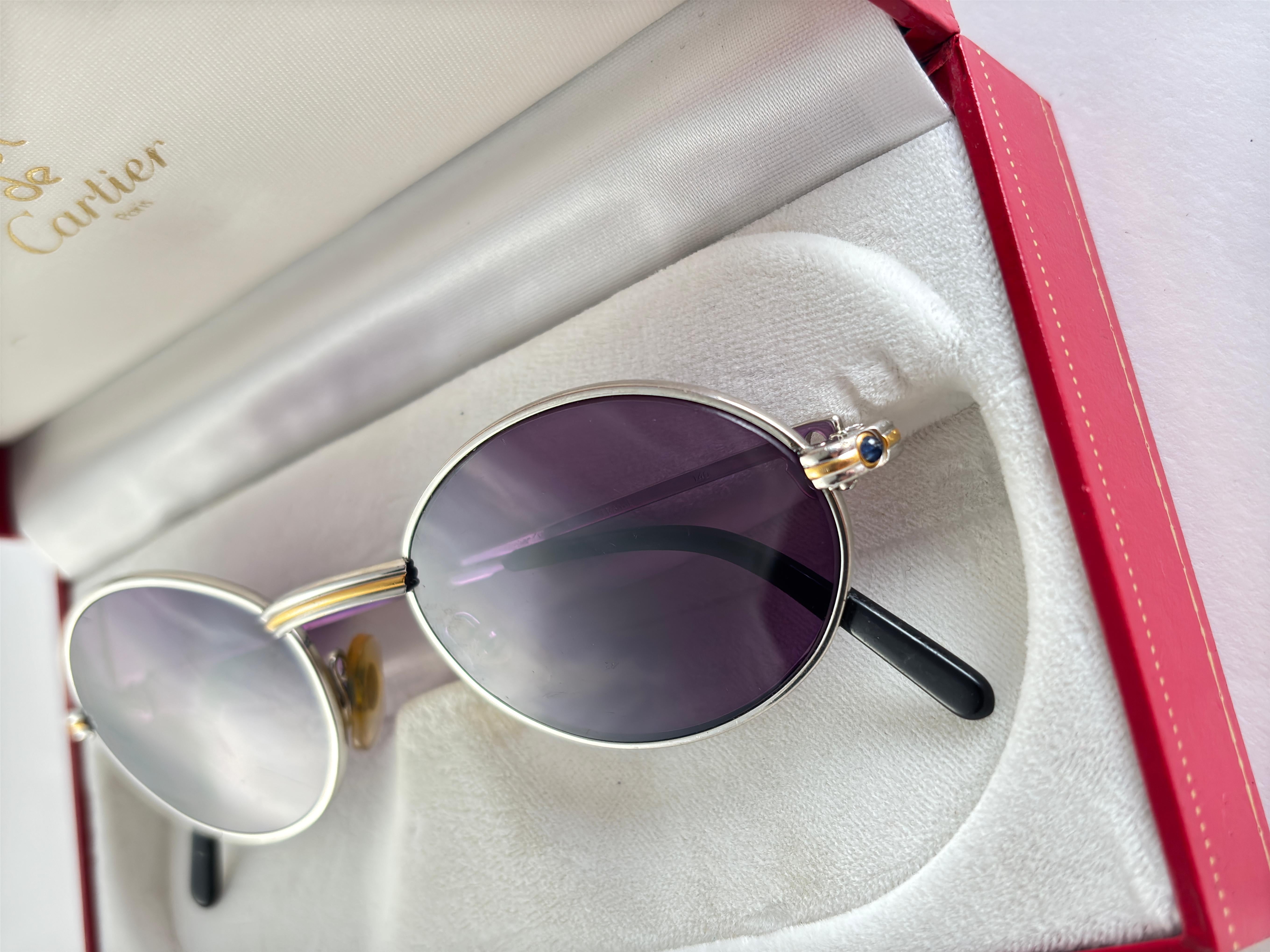 Vintage Cartier Oval St Honore Limited Series Sapphire 51mm Platine Sunglasses For Sale 5