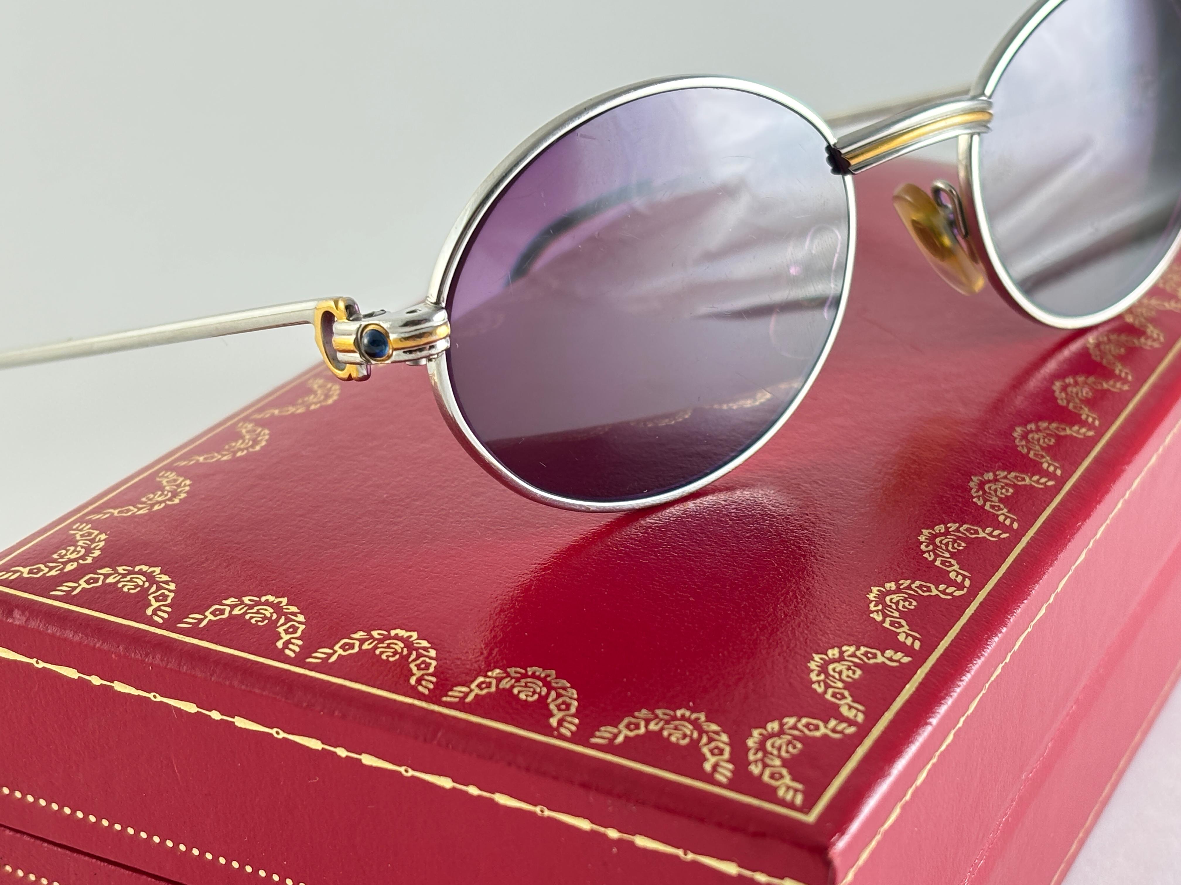Women's or Men's Vintage Cartier Oval St Honore Limited Series Sapphire 51mm Platine Sunglasses For Sale