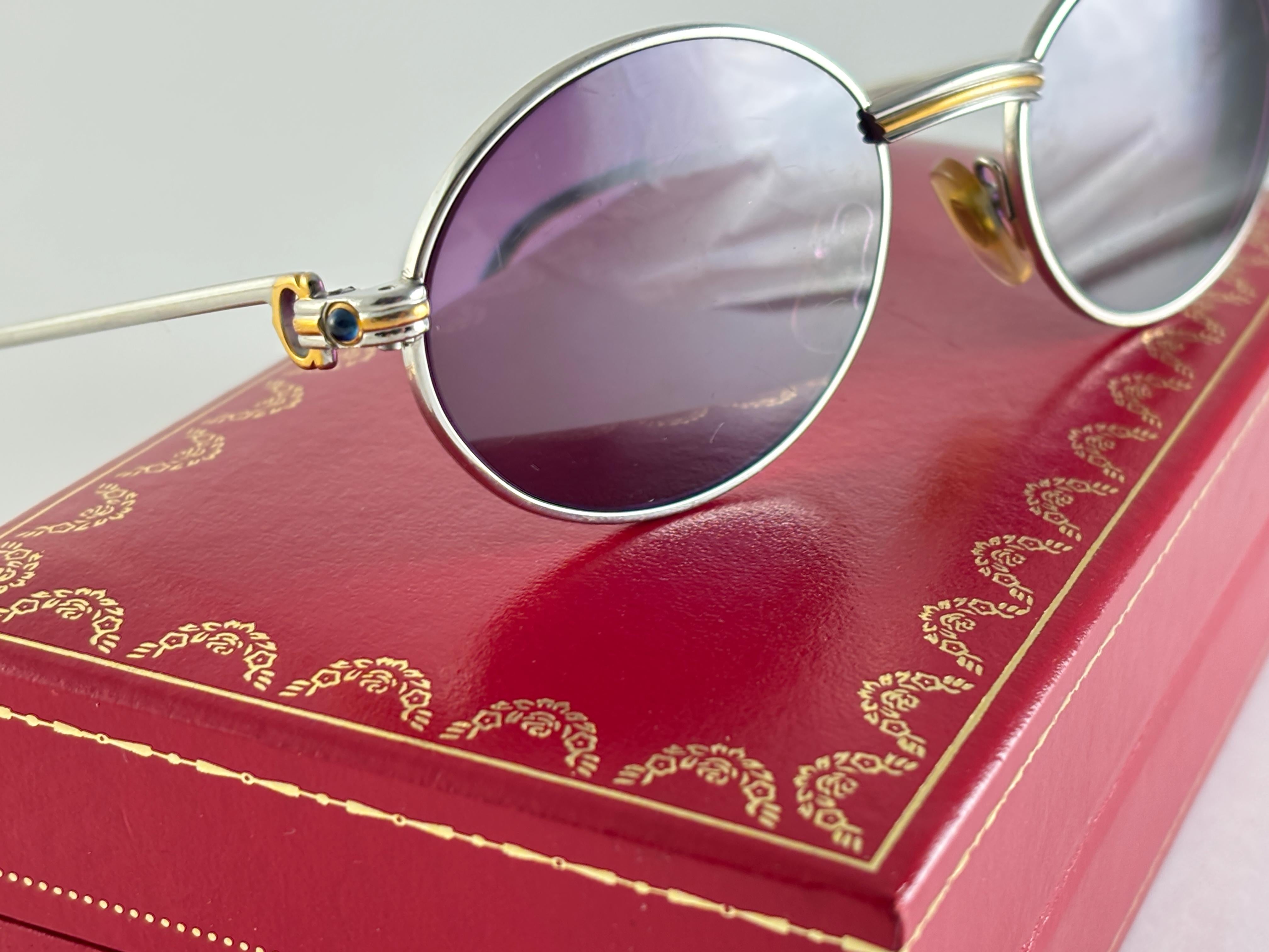 Vintage Cartier Oval St Honore Limited Series Sapphire 51mm Platine Sunglasses For Sale 1