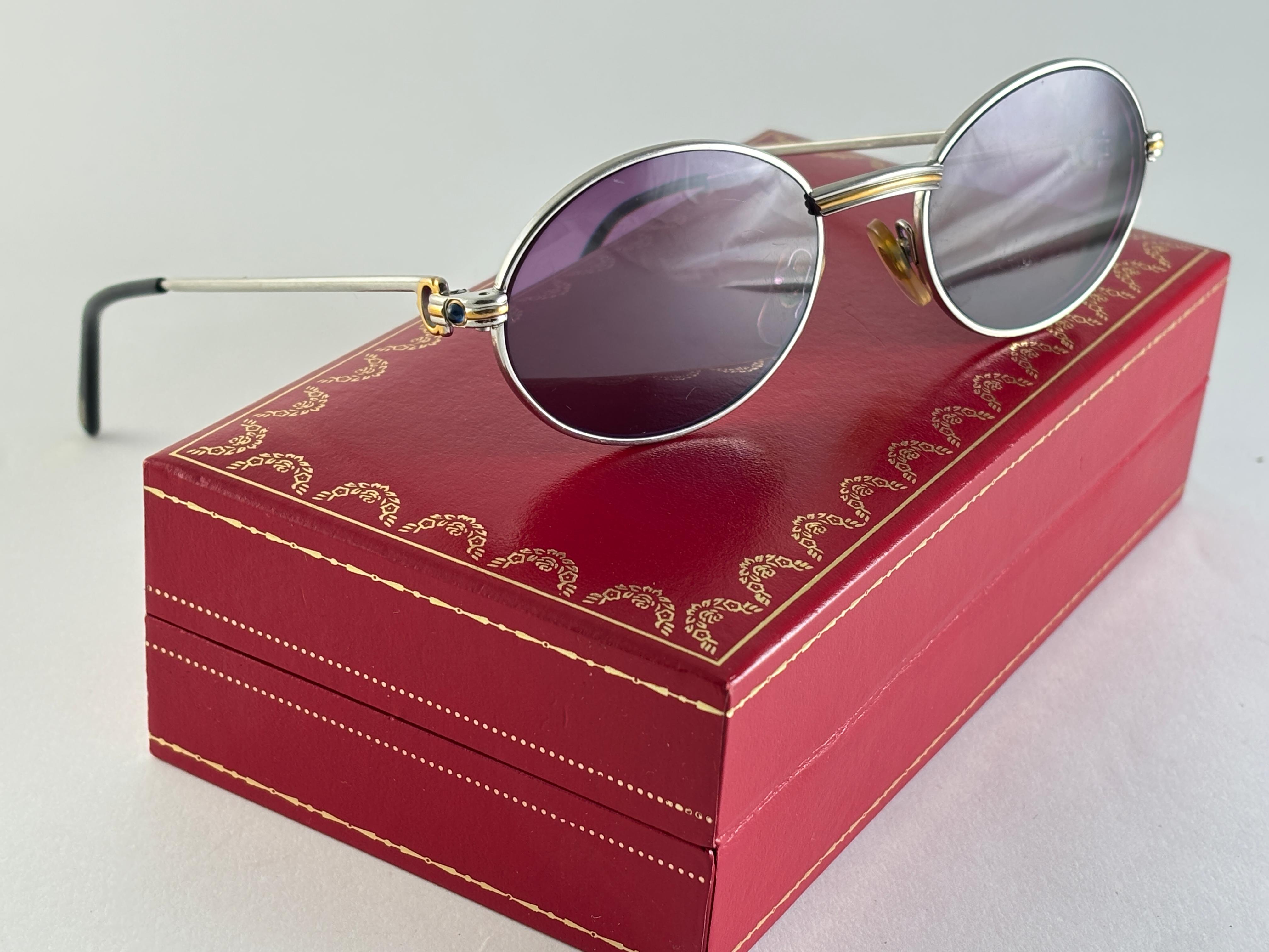 Vintage Cartier Oval St Honore Limited Series Sapphire 51mm Platine Sunglasses For Sale 2