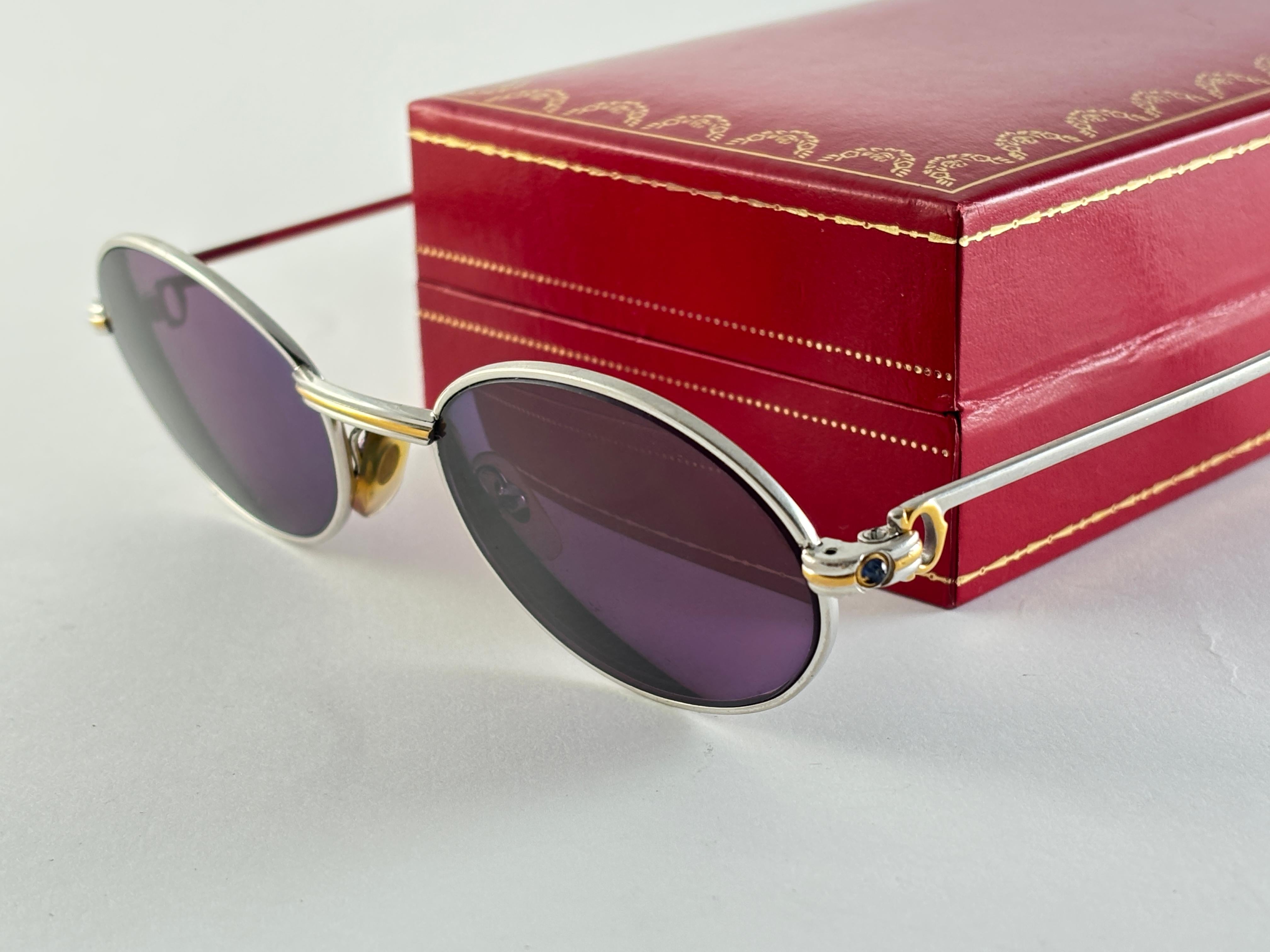 Vintage Cartier Oval St Honore Limited Series Sapphire 51mm Platine Sunglasses For Sale 3
