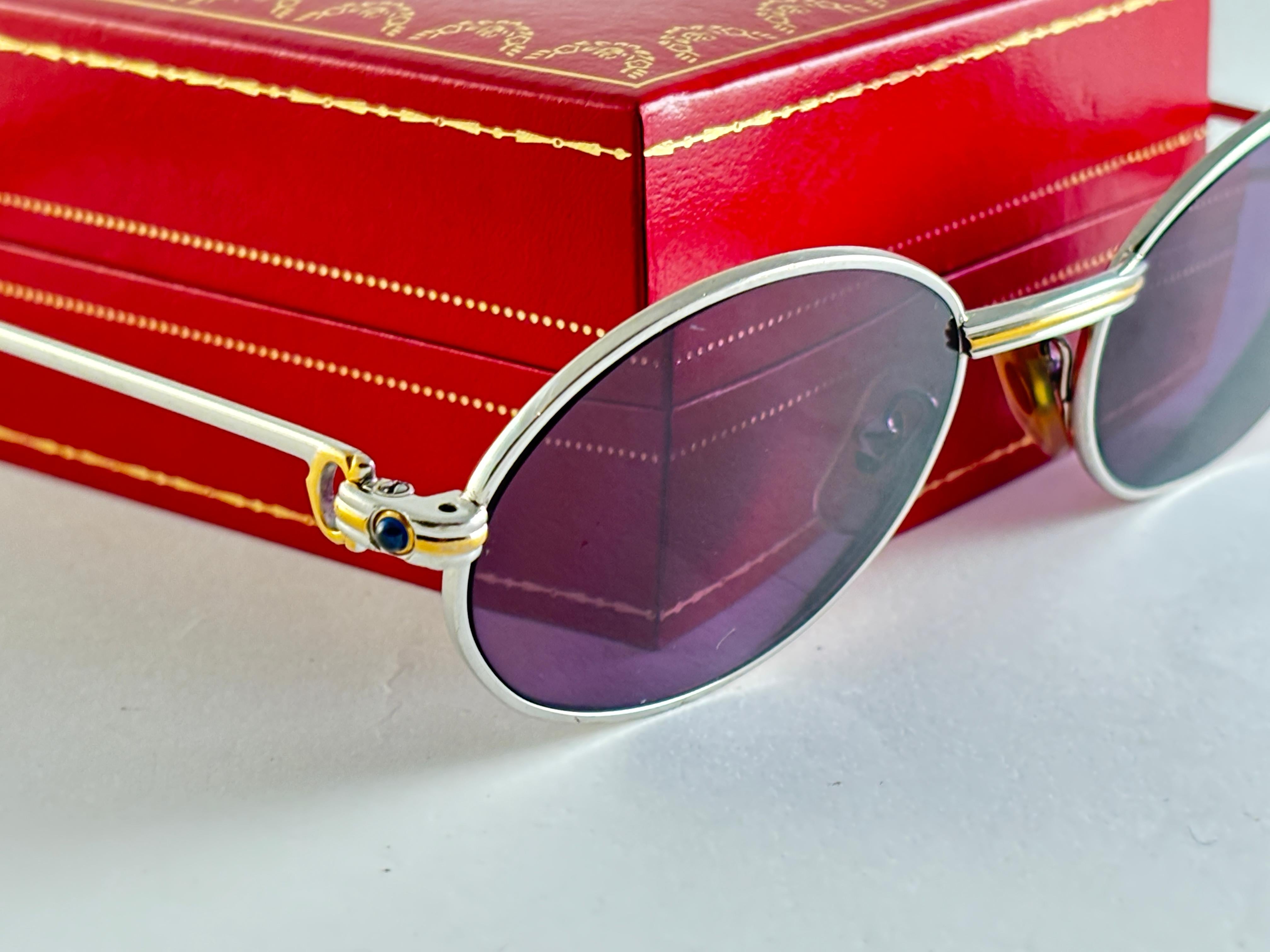 Vintage Cartier Oval St Honore Limited Series Sapphire 51mm Platine Sunglasses For Sale 4
