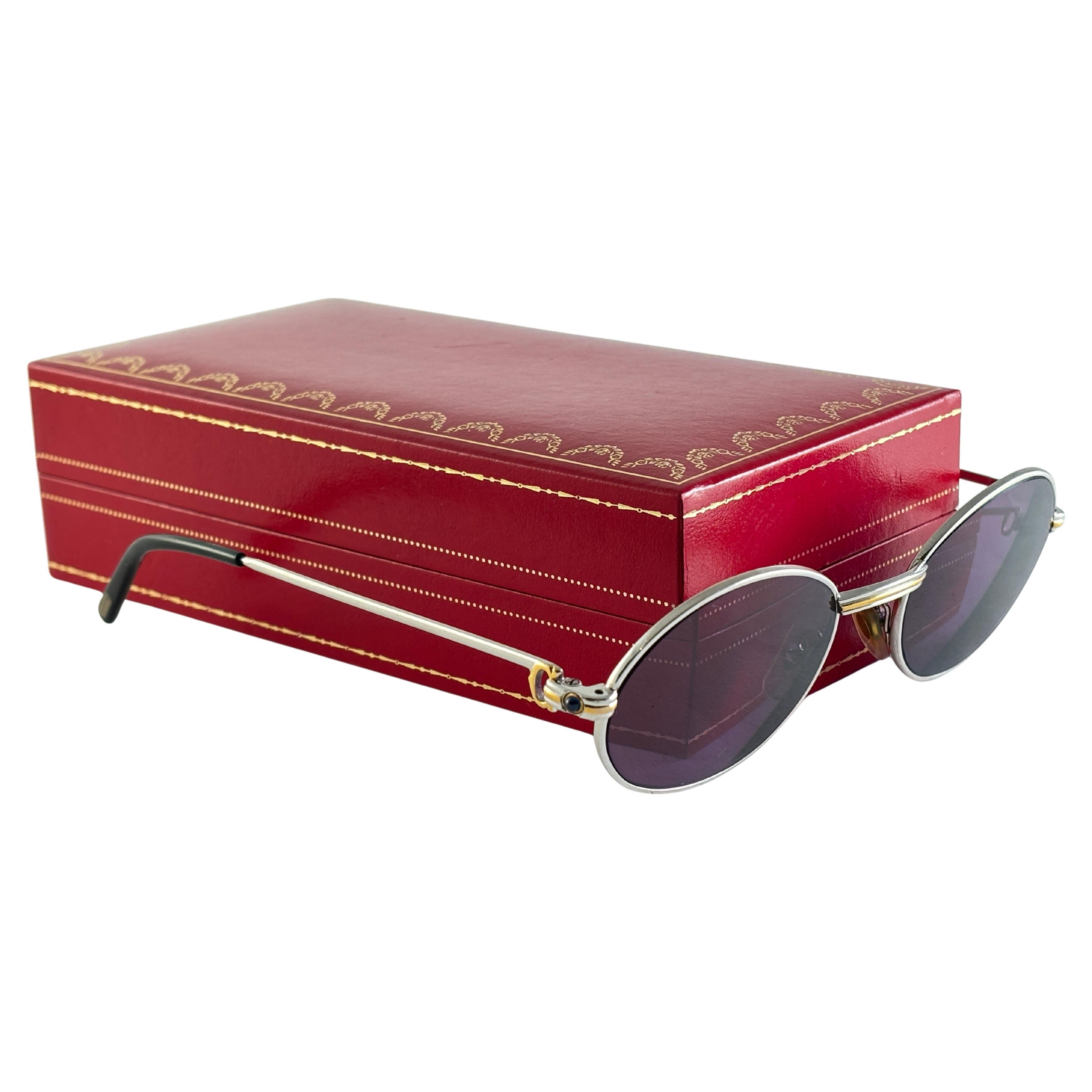 Vintage Cartier Oval St Honore Limited Series Sapphire 51mm Platine Sunglasses For Sale
