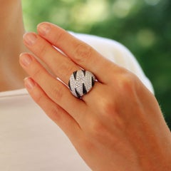 Vintage Cartier Panther Claw Onyx and Diamond Ring Set in 18k White Gold