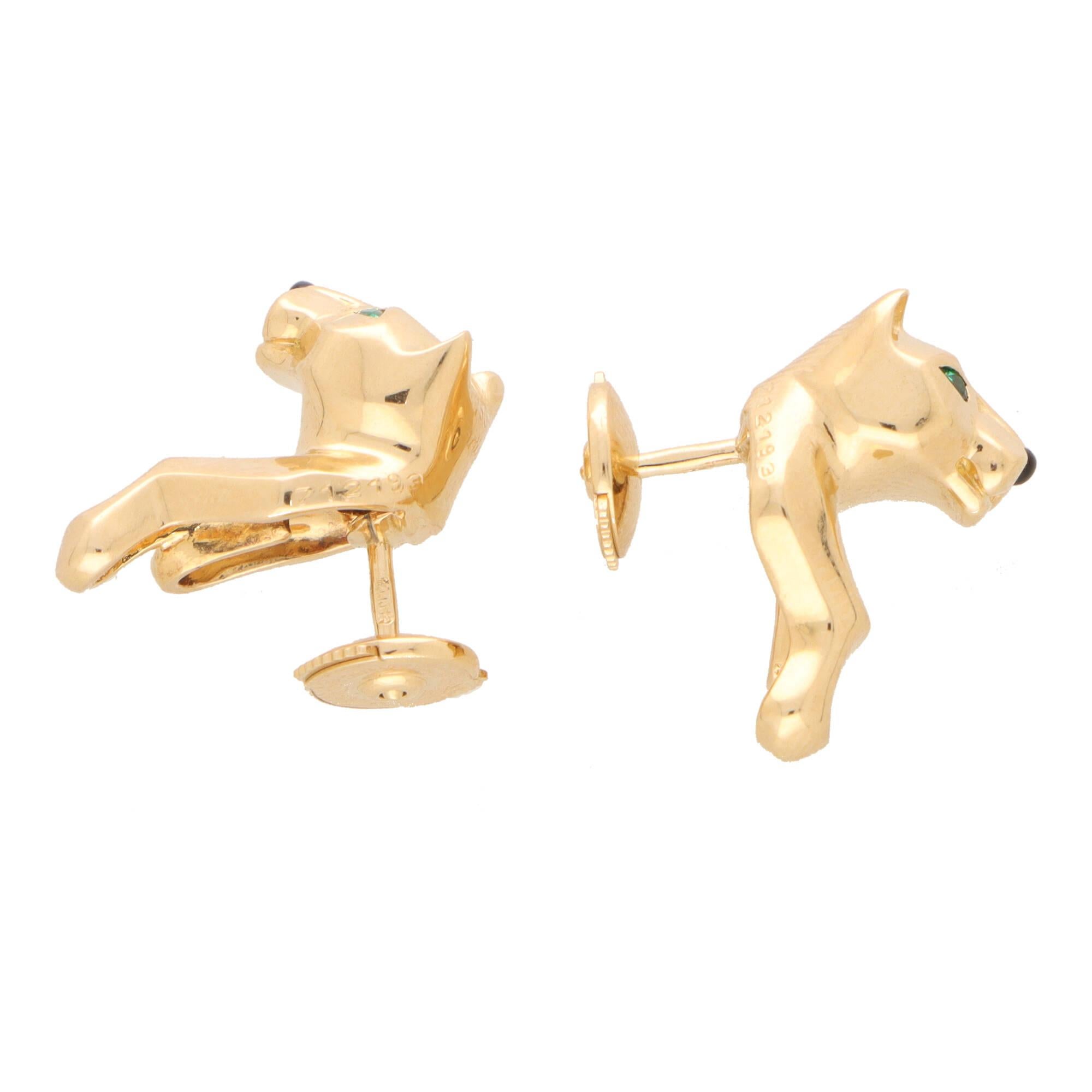 Retro Vintage Cartier Panther Earrings Set in 18k Yellow Gold