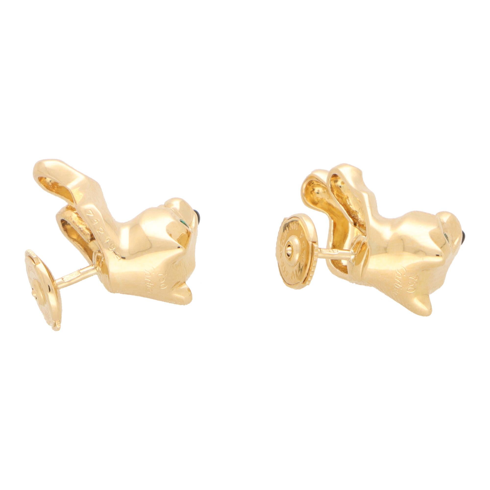 Pear Cut Vintage Cartier Panther Earrings Set in 18k Yellow Gold