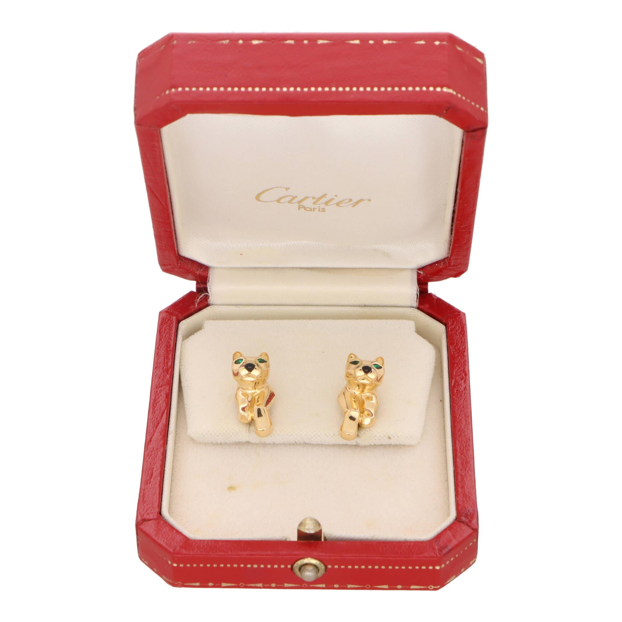 Vintage Cartier Panther Earrings Set in 18k Yellow Gold In Excellent Condition In London, GB