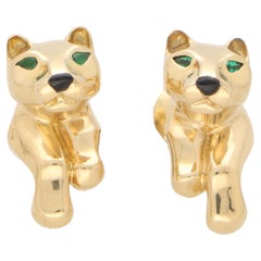Vintage Cartier Panther Earrings Set in 18k Yellow Gold