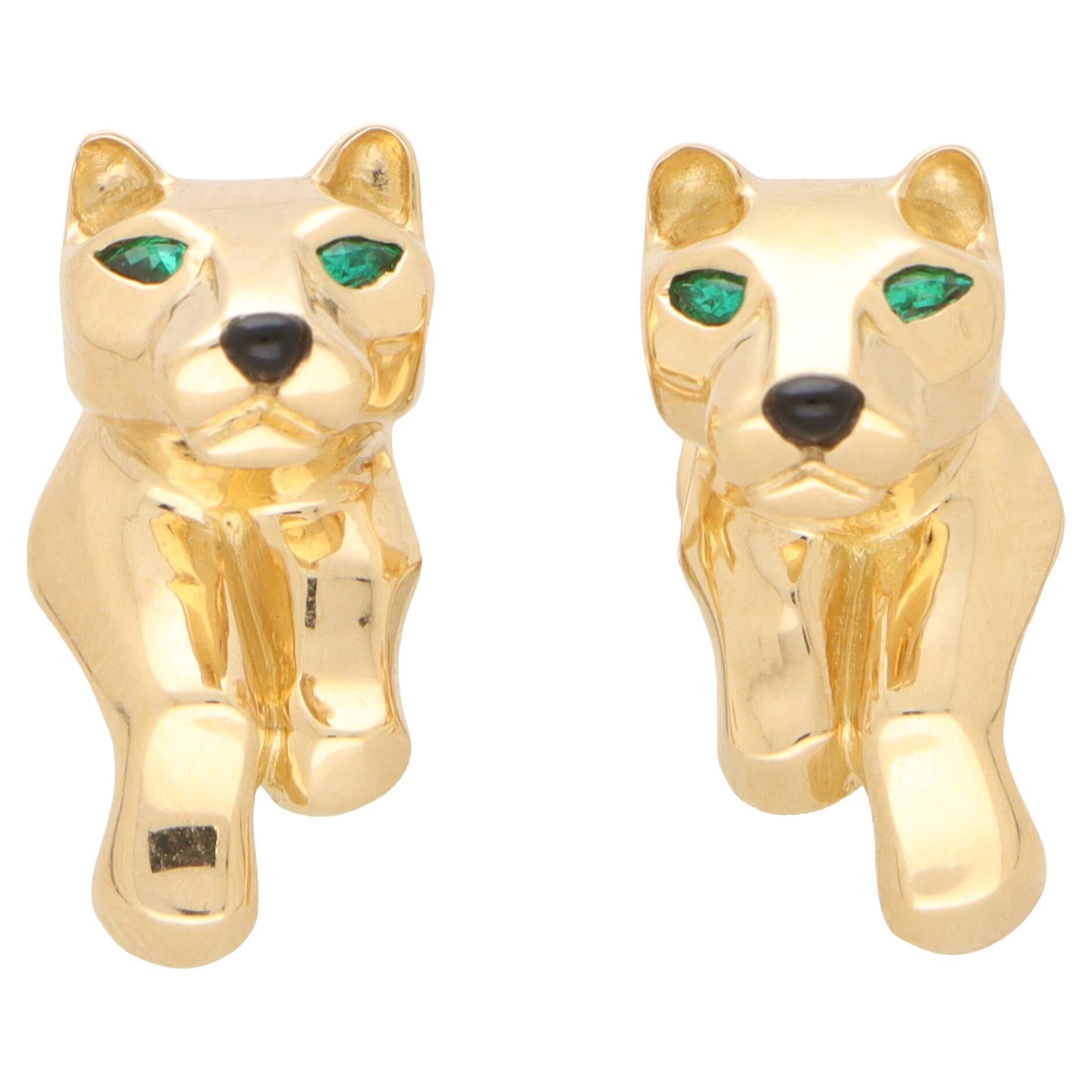 Vintage Cartier Panther Earrings Set in 18k Yellow Gold