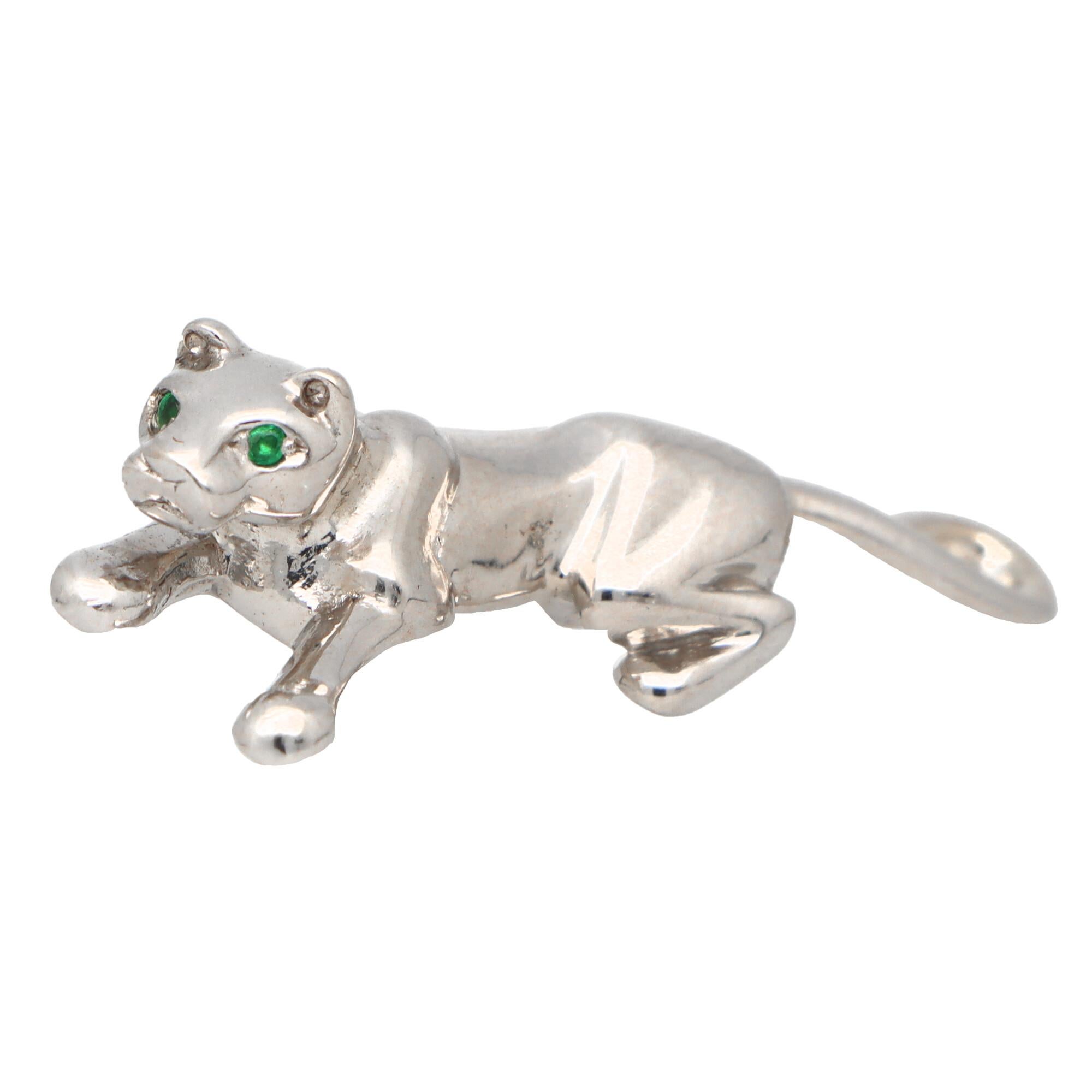 Vintage Cartier Panther Pin/Brooch Set in 18k White Gold with Emerald Eyes